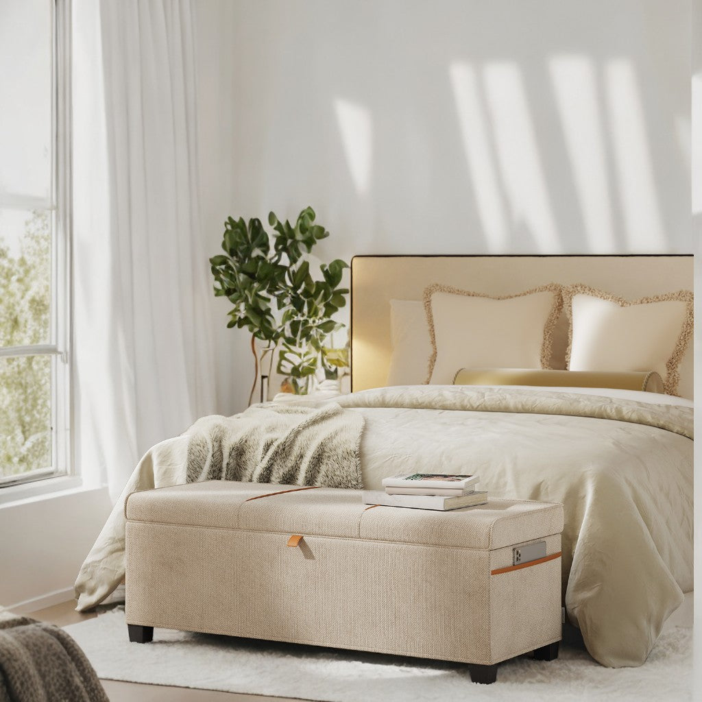 Storage Ottoman Bench with Chenille Surface, 27-Gallon Capacity, Detachable Divider & Removable Baskets, 660 lb Weight Capacity, for Bedroom/Living Room/Entryway, Cappuccino Beige