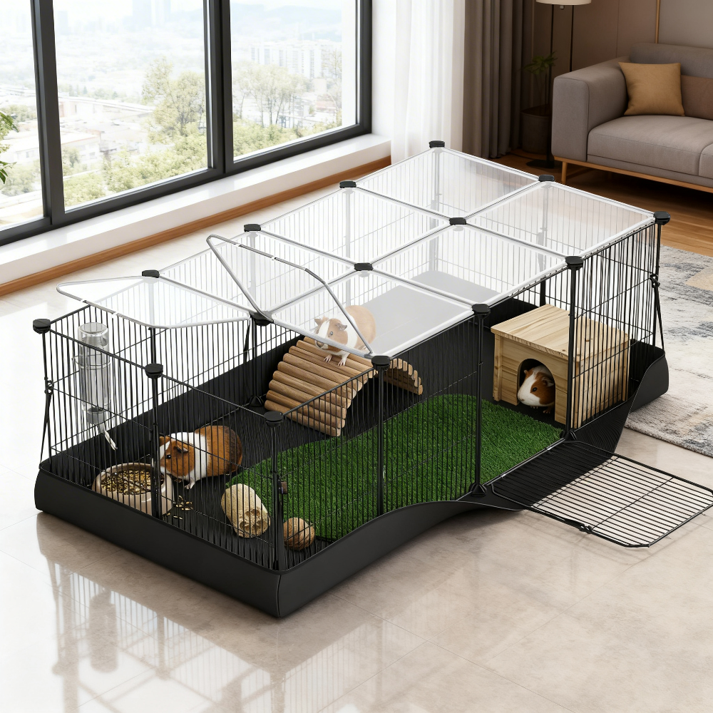 20-Panel Guinea Pig Cage with Waterproof Mat, Small Animal Playpen with Top & Side Doors, for Rabbits, Hamsters, 48.4 x 24.8 x 16.3 Inches, Ink Black