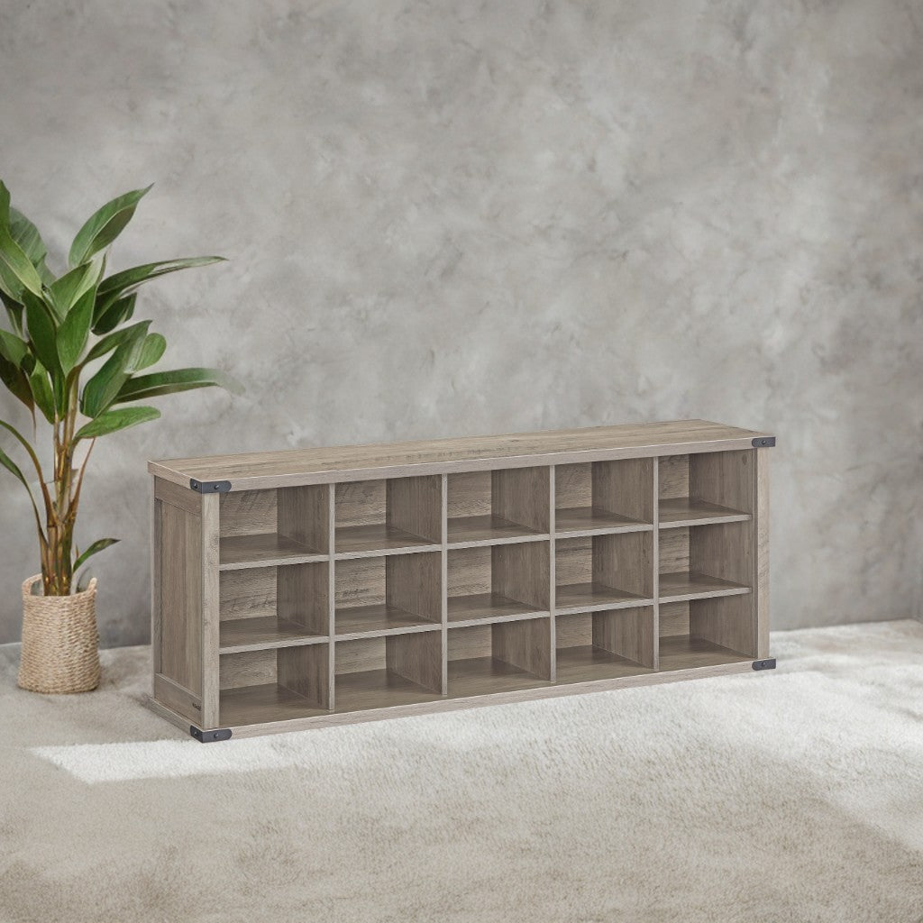 Shoe Storage Bench with 15 Adjustable Compartments, 300lb Capacity Entryway Organizer, for Living Room, Bedroom, Closet Use, Heather Greige