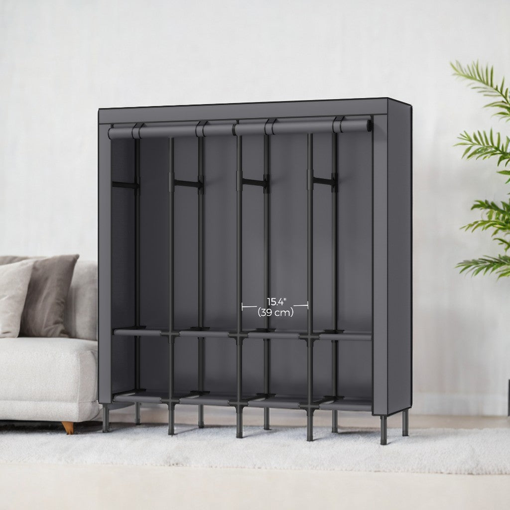Large Wardrobe Closet Organizer with 4 Rails & 8 Shelves, Freestanding Portable Clothing Rack with Fabric Cover,Dove Gray