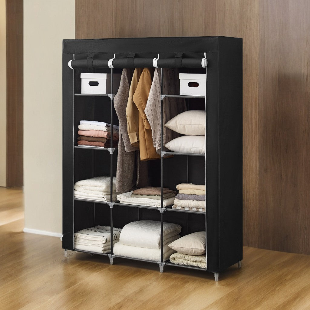 Large Portable Closet with 10 Shelves & Hanging Rail - Freestanding Fabric Wardrobe for Bedroom, 66 Inch, Black