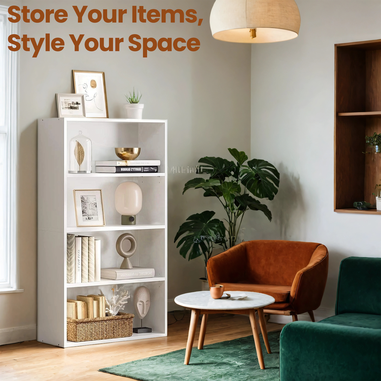4-Tier Adjustable Bookcase, Open Shelf Organizer, 42.4" Tall Storage Unit for Home, Office, 22lb Capacity, Cloud White