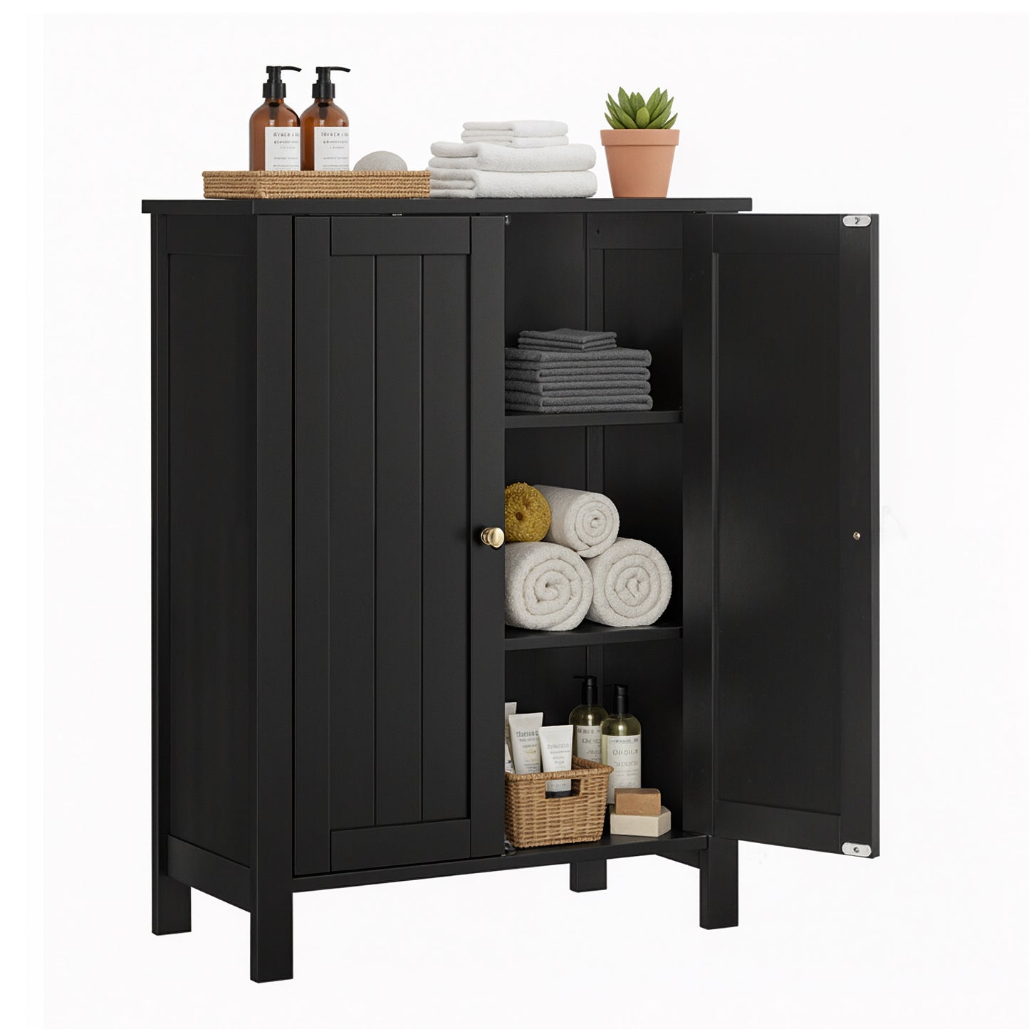 Floor Storage Cabinet with 2 Adjustable Shelves, Freestanding Multipurpose Storage Unit for Bathroom, Living Room, Entryway, Ink Black
