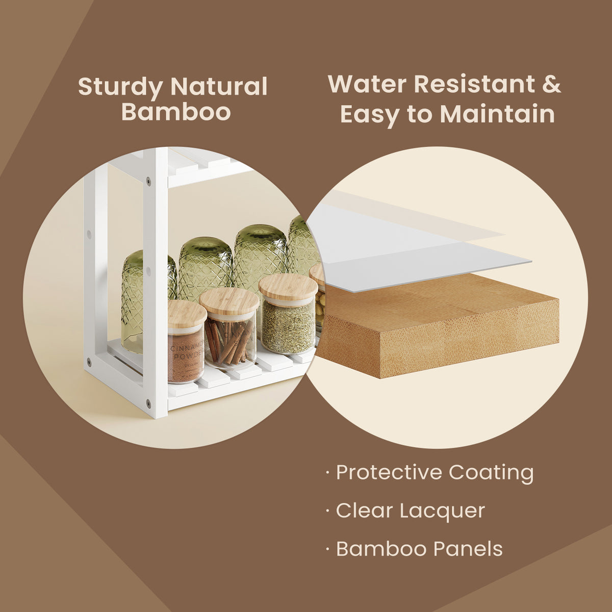 LEDREM 3-Tier Bamboo Bathroom Shelf, Adjustable Wall-Mounted or Freestanding Storage Rack, 23.6 x 5.9 x 21.3 Inches,White