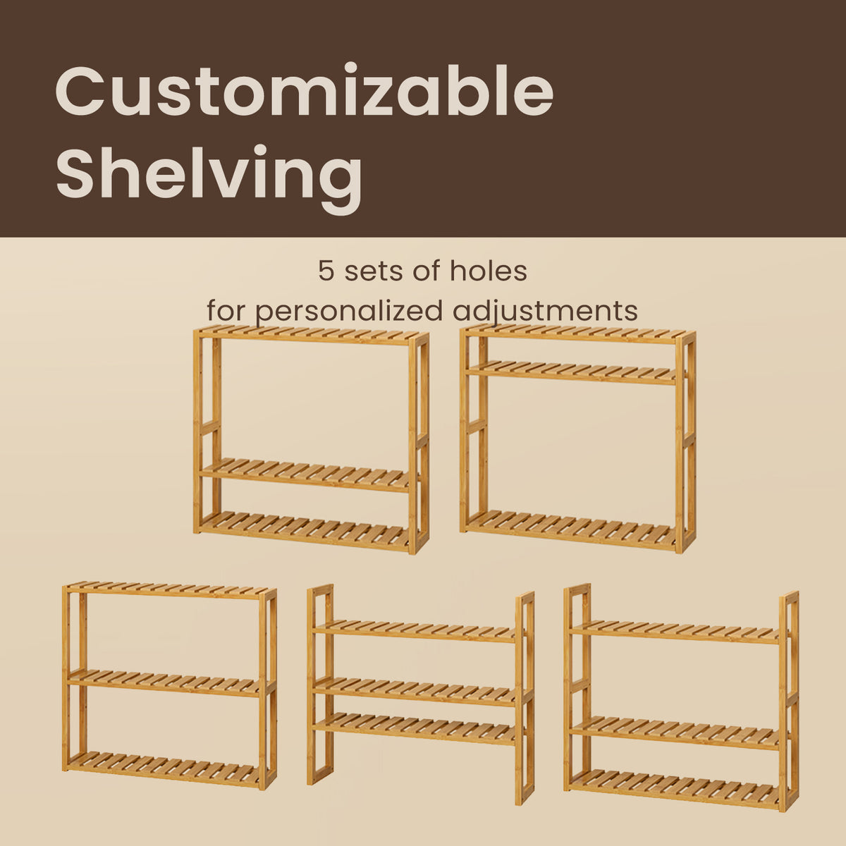 LEDREM 3-Tier Bamboo Bathroom Shelf, Adjustable Wall-Mounted or Freestanding Storage Rack, 23.6 x 5.9 x 21.3 Inches, Yellow