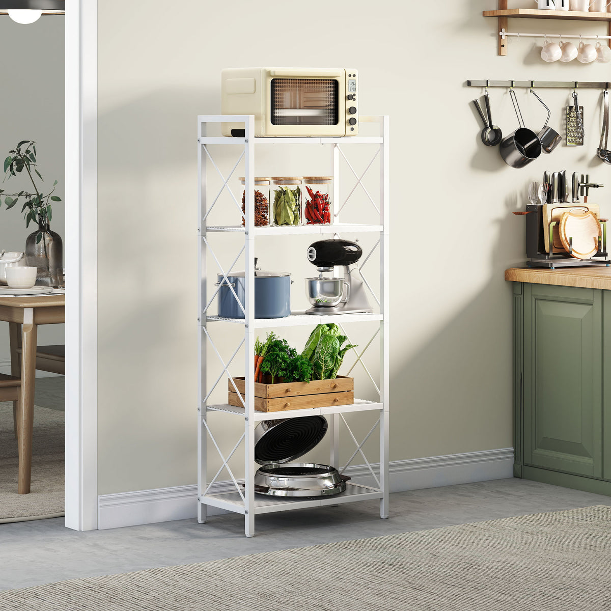 LEDREM 5-Tier Shelving Unit, Metal Storage Rack, 11.8 x 22.8 x 55.5 Inches, for Entryway, Kitchen, Living Room, Bathroom, White