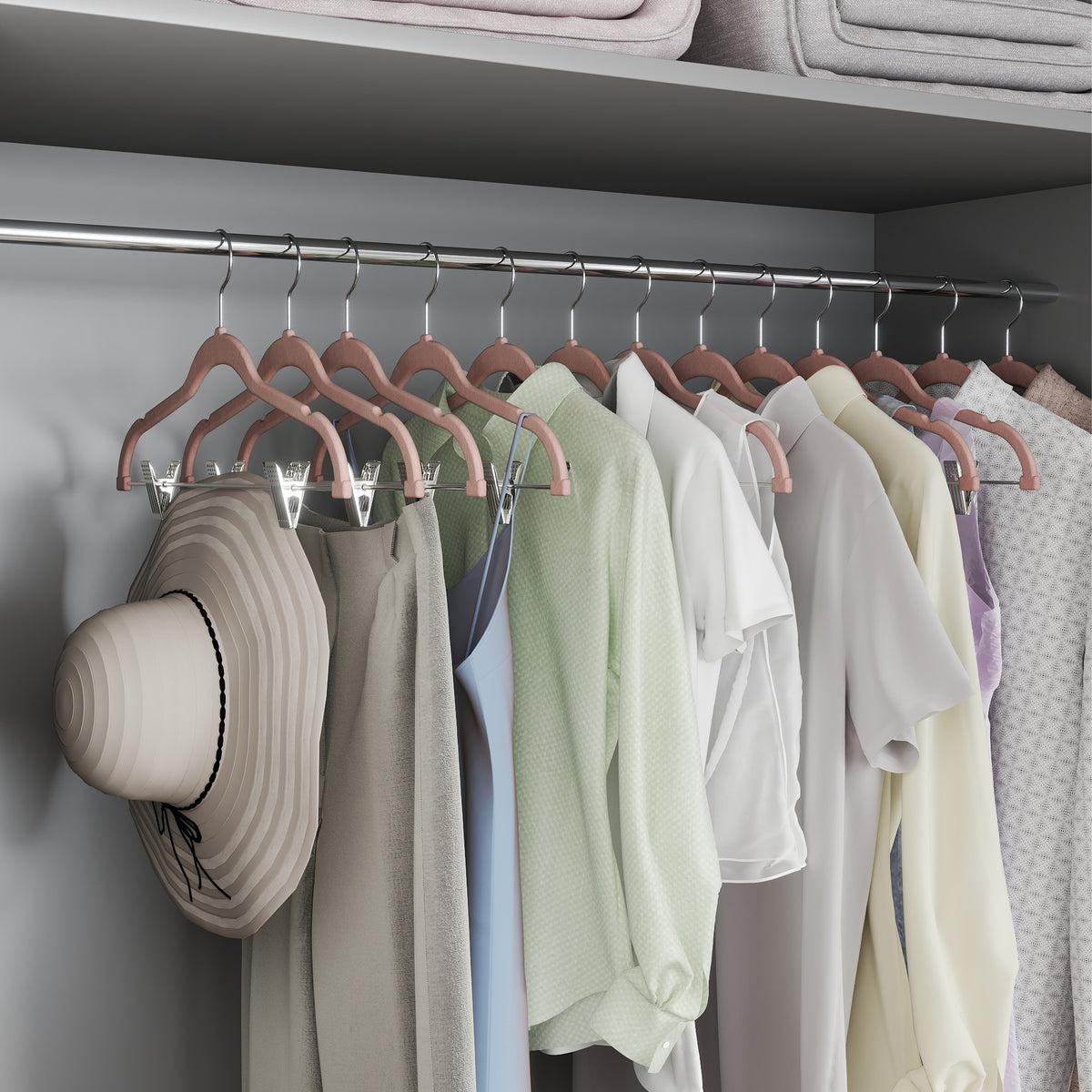 30-Pack Velvet Pants Hangers with Adjustable Clips, Non-Slip Space-Saving Hangers for Skirts, Coats and Dresses, Brown