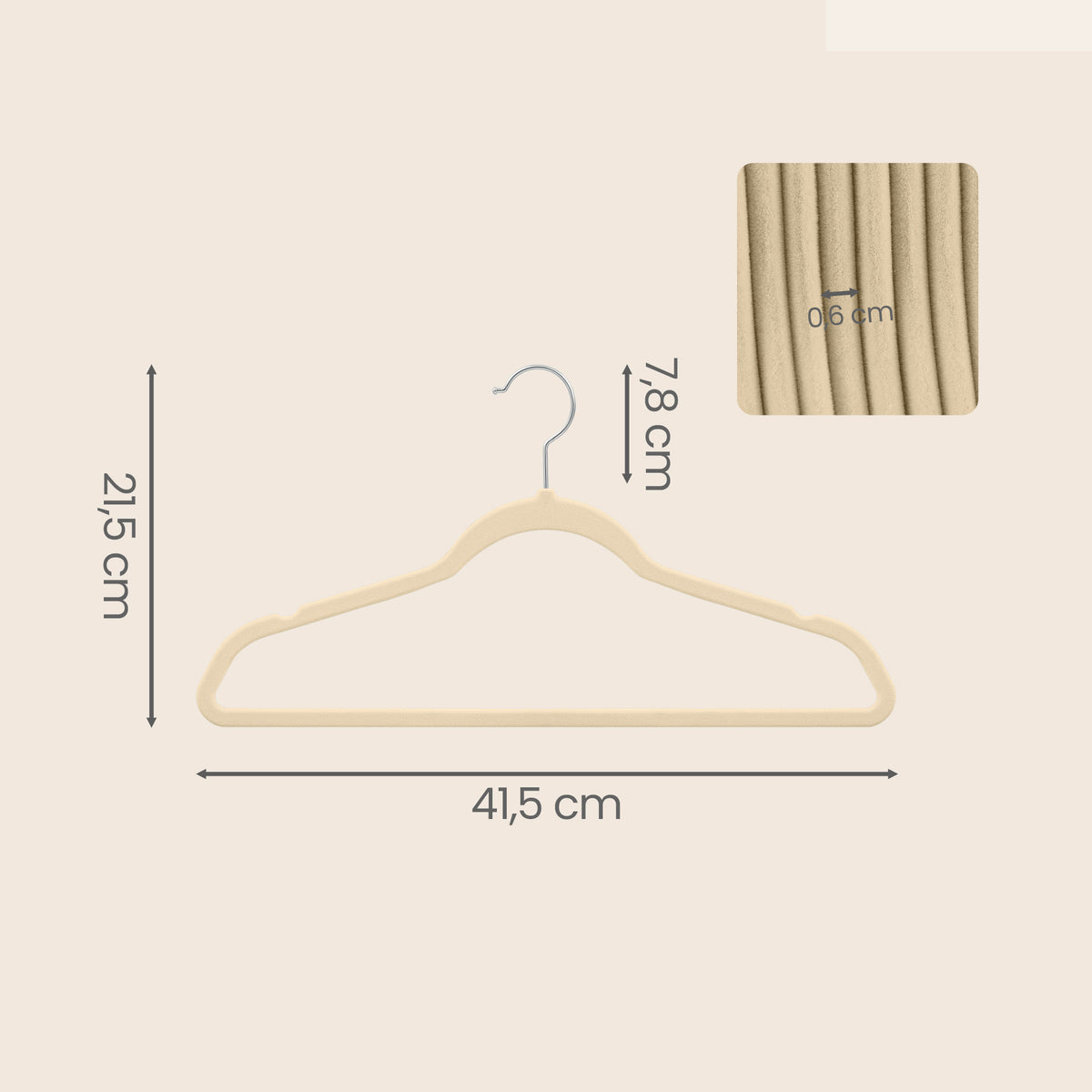 LEDREM Velvet Hangers 100 Pack, Space-Saving Non-Slip for Closet, Silver Swivel Hooks, Beige