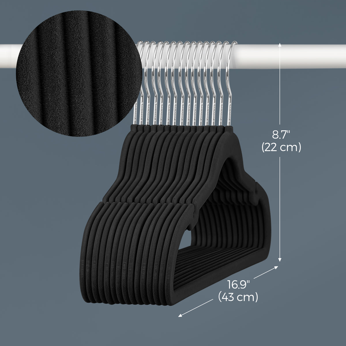 LEDREM Velvet Hangers 30 Pack, Non-Slip Clothes Hangers, Suit Hangers with Shoulder Notches, Pants Bar, 360° Swivel Hook, for Closet, Black