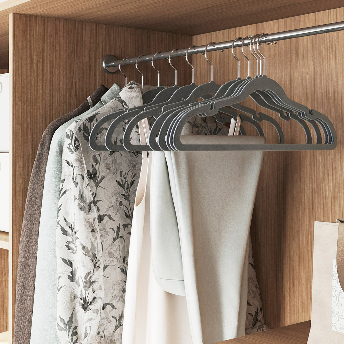 LEDREM Velvet Hangers 50 Pack, Non-Slip Space Saving Clothes Hangers with Swivel Hook, 16.9 x 8.7 x 0.2 Inches, Gray
