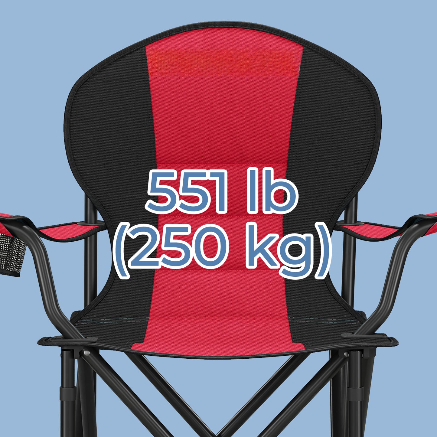 Heavy-Duty Folding Camping Chair with Sponge Seat and Cup Holder, 551 lb Weight Capacity, Portable Outdoor Picnic Chair, Red and Black