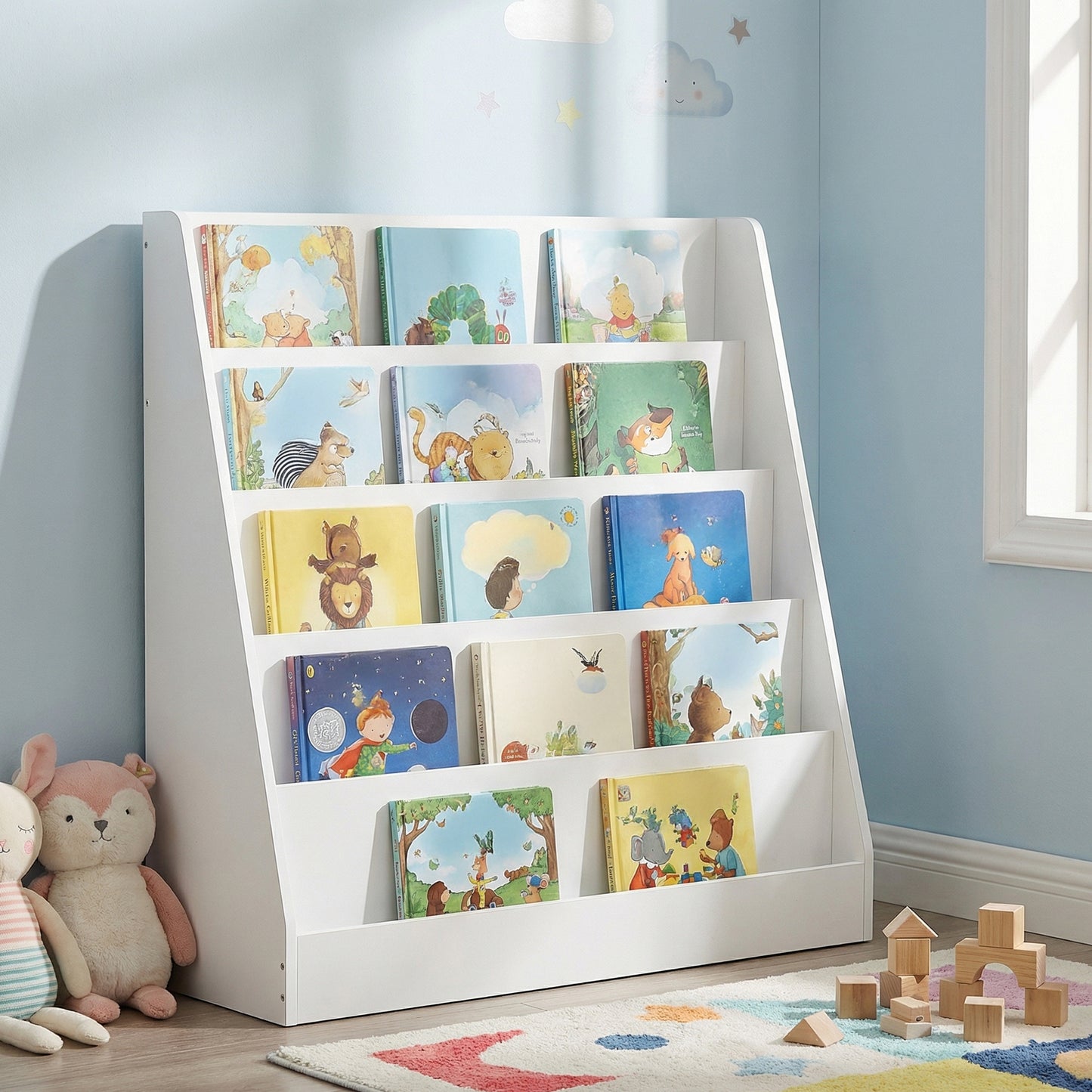 Children’s Bookshelf, Montessori 5-Tier Book Display Rack, Bookcase for Kids Room, White