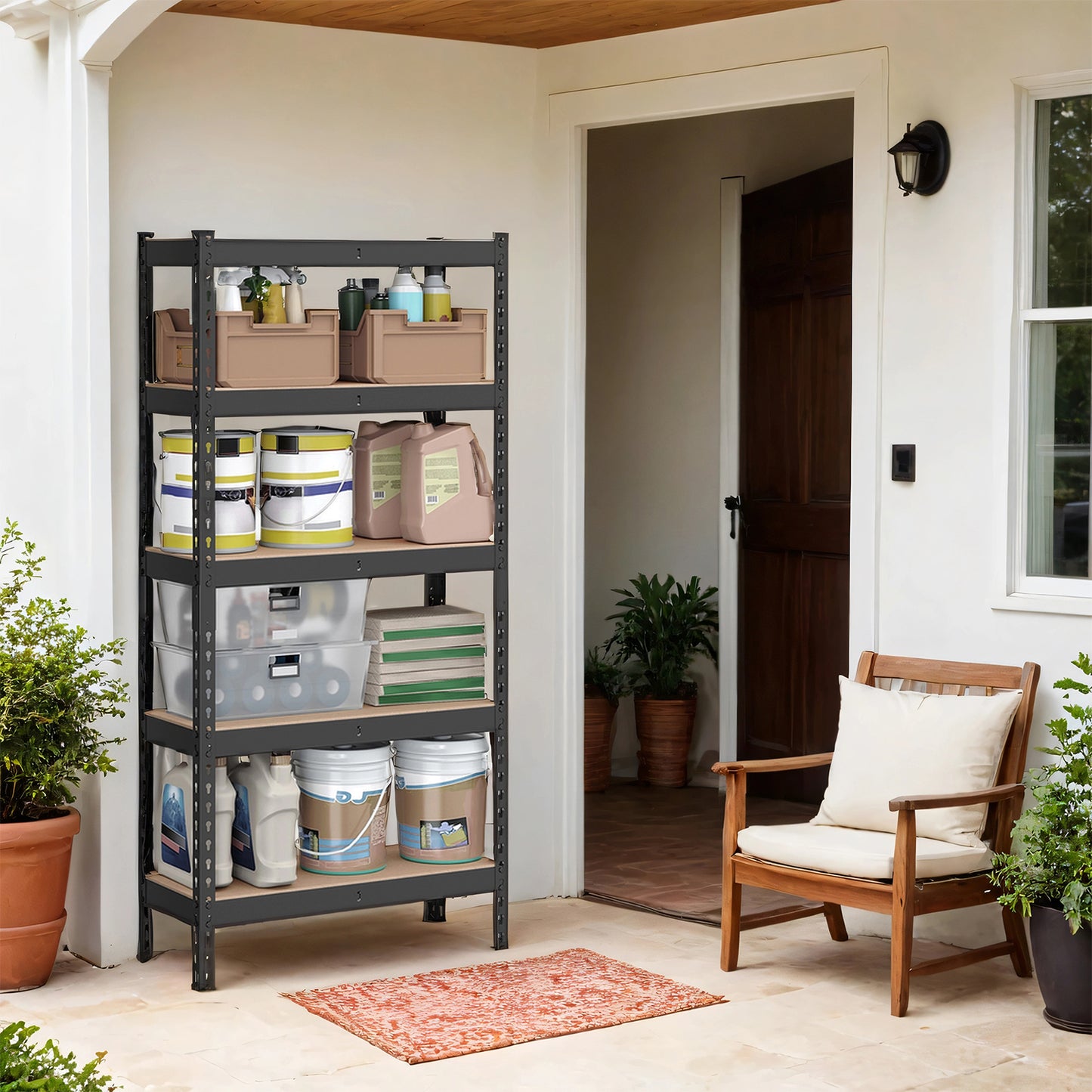 5-Tier Heavy-Duty Storage Shelves, 2310 lb Capacity, Boltless Adjustable Shelving Unit, 11.8" x 29.5" x 59.1", for Garage Basement Study, Dividable into 2 Units, Black,Natural Beige