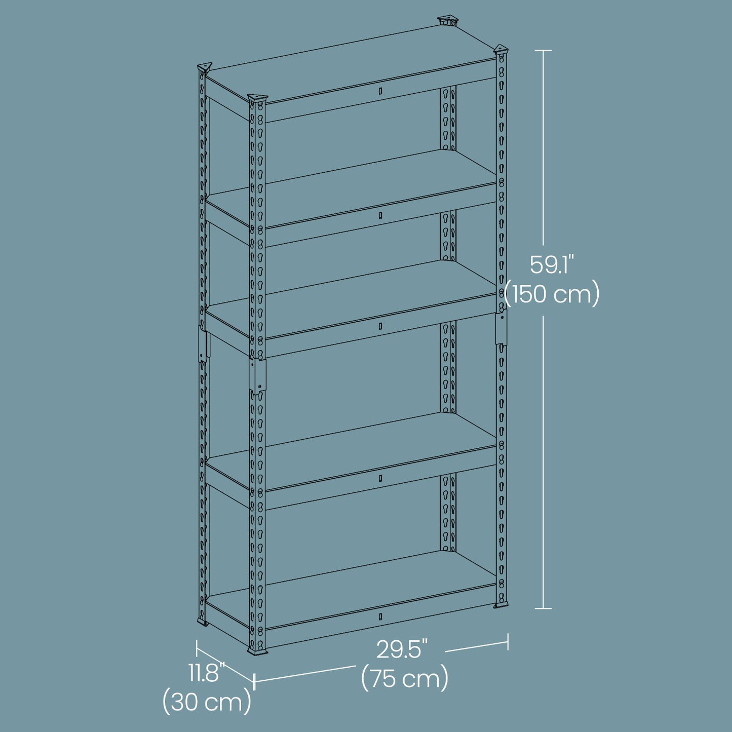5-Tier Heavy-Duty Storage Shelves, 2310 lb Capacity, Boltless Adjustable Shelving Unit, 11.8" x 29.5" x 59.1", for Garage Basement Study, Dividable into 2 Units, Black,Natural Beige