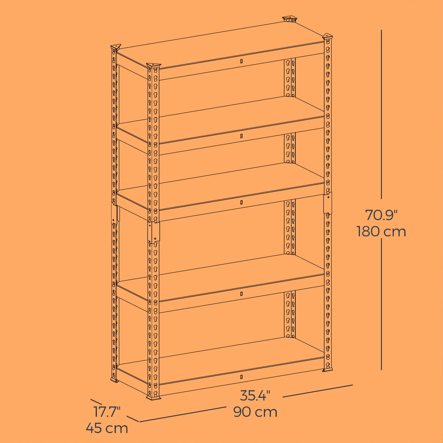 5-Tier Heavy-Duty Storage Shelves, 2310 lb Capacity, Boltless Adjustable Shelving Unit, 17.7"x35.4"x70.9", for Garage Basement Study, Dividable into 2 Units, Gray,Beige