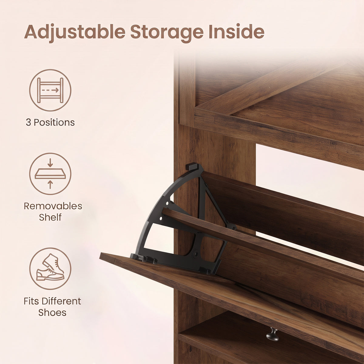 Farmhouse Shoe Storage Cabinet, Narrow Entryway Organizer with 2 Flip Drawers, Freestanding Rack Fits 14–16 Pairs, Honey Brown