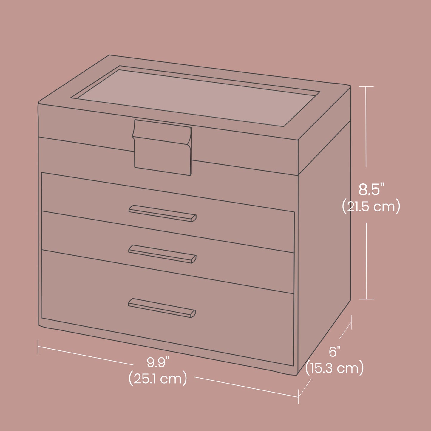 Jewelry Box with Glass Lid, 4-Tier Jewelry Organizer, 3 Drawers, for Sunglasses, Big Jewelry, Blue
