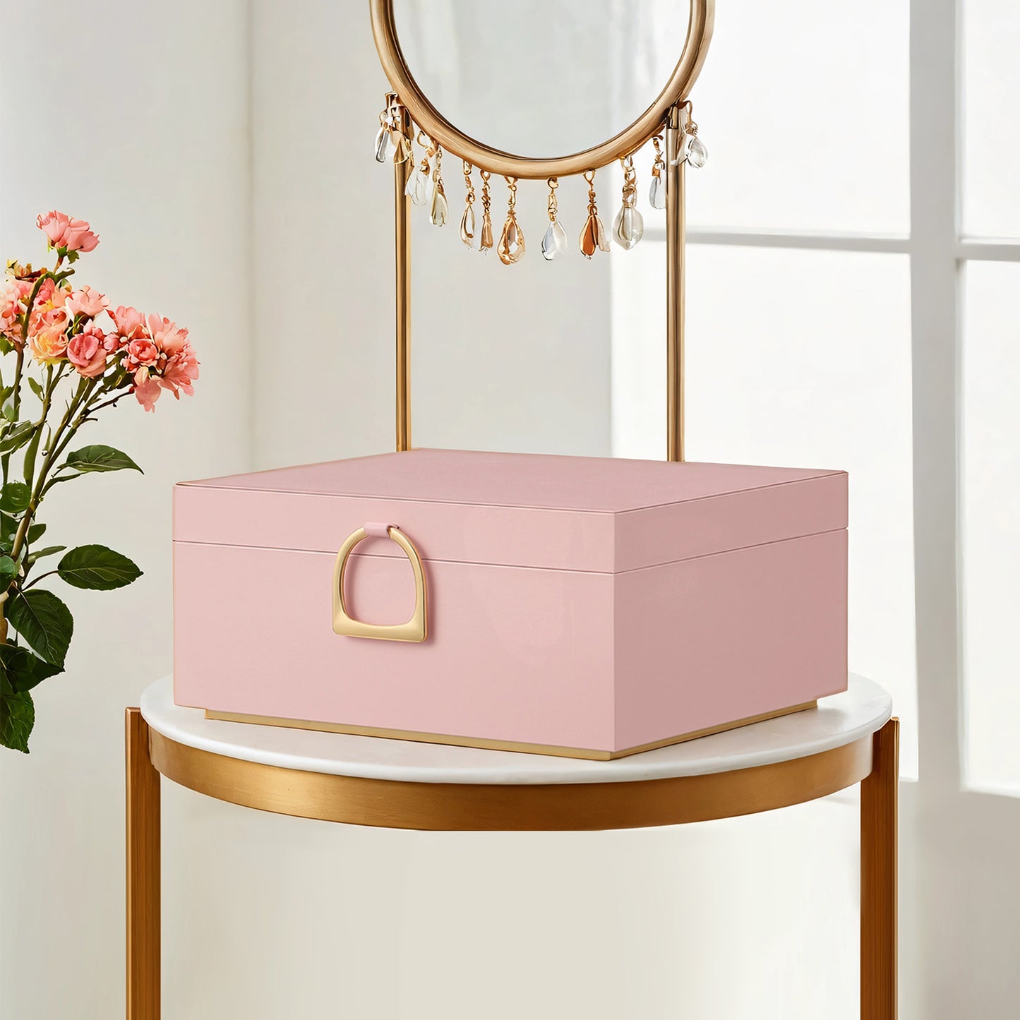 Jewelry Box Organizer - 2-Tier Floating Design with Removable Tray, Velvet Lined Storage & Handle, Gift Ready, Jelly Pink