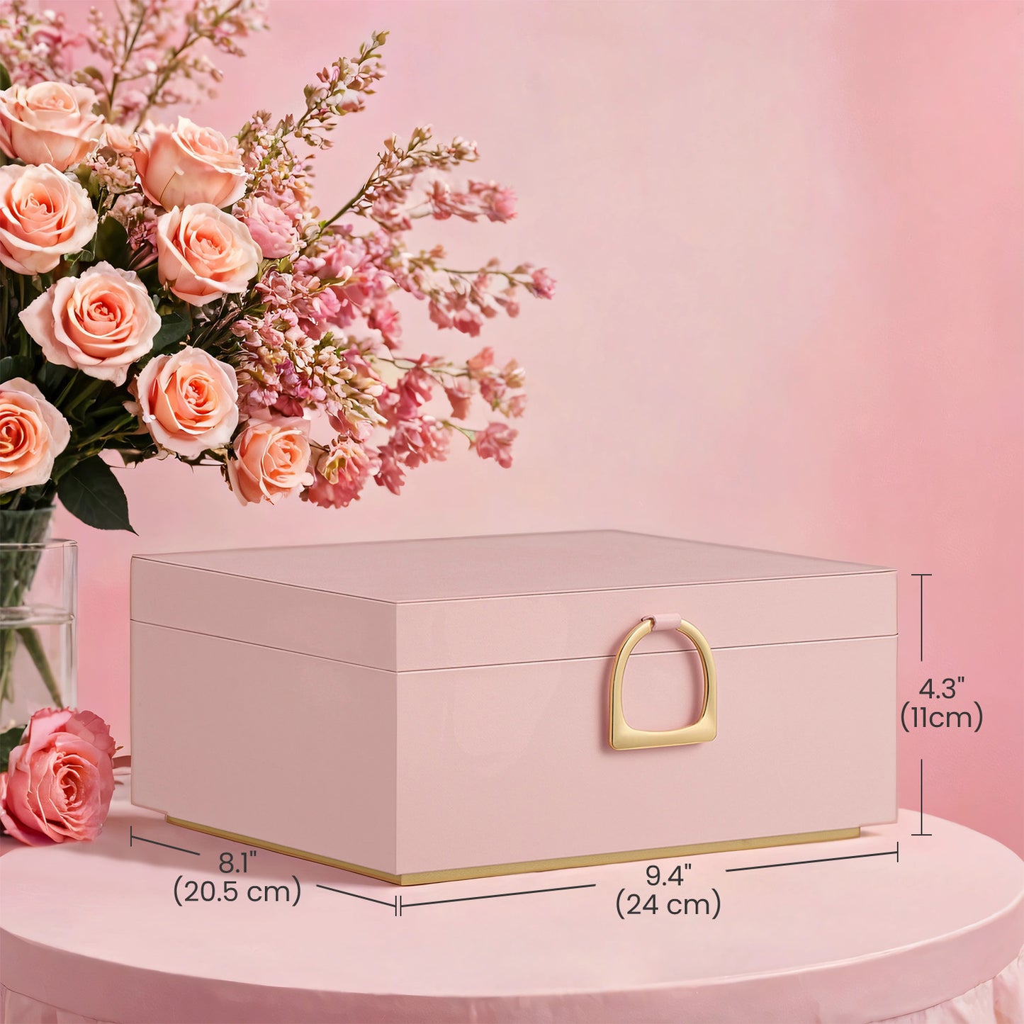 Jewelry Box Organizer - 2-Tier Floating Design with Removable Tray, Velvet Lined Storage & Handle, Gift Ready, Jelly Pink