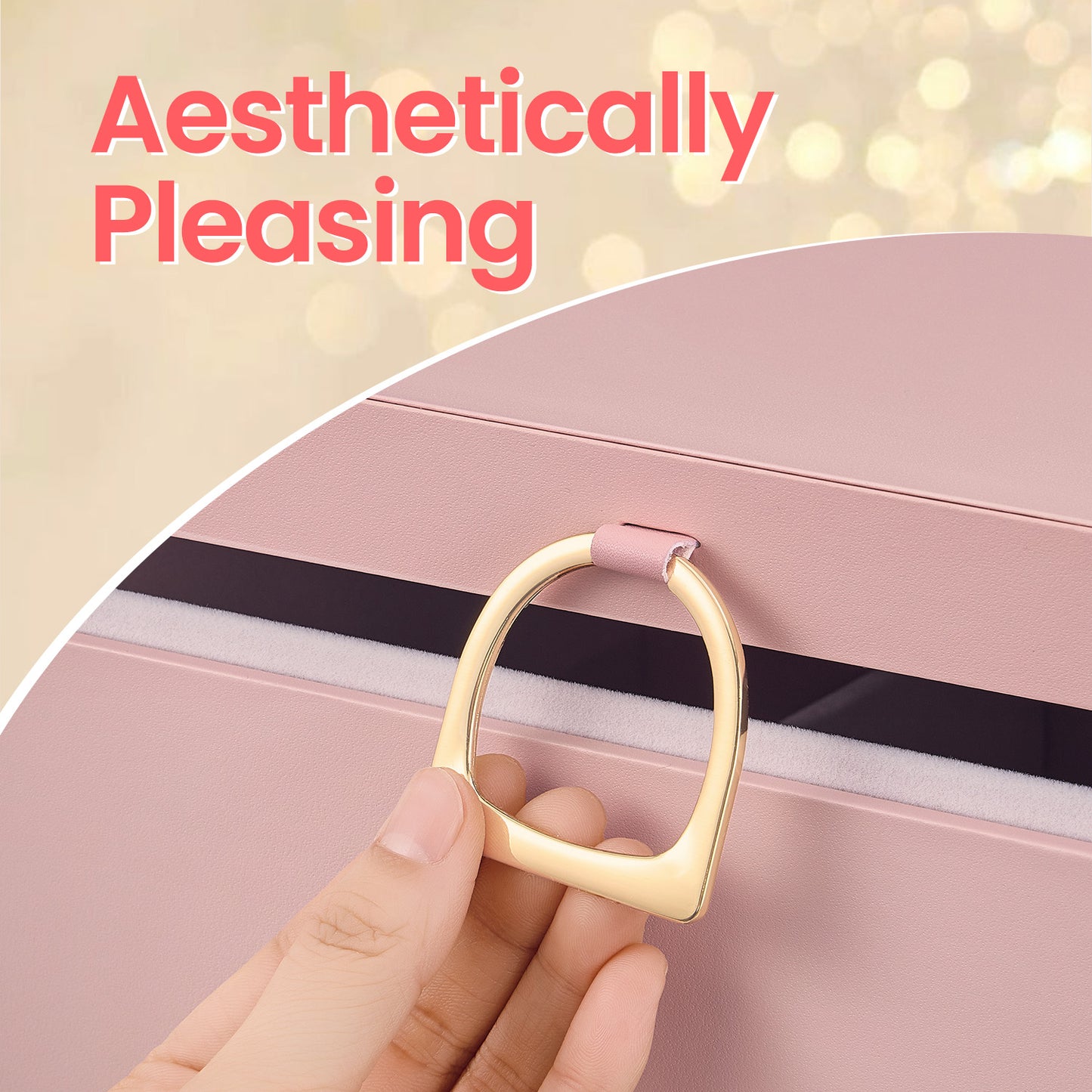 Jewelry Box Organizer - 2-Tier Floating Design with Removable Tray, Velvet Lined Storage & Handle, Gift Ready, Jelly Pink