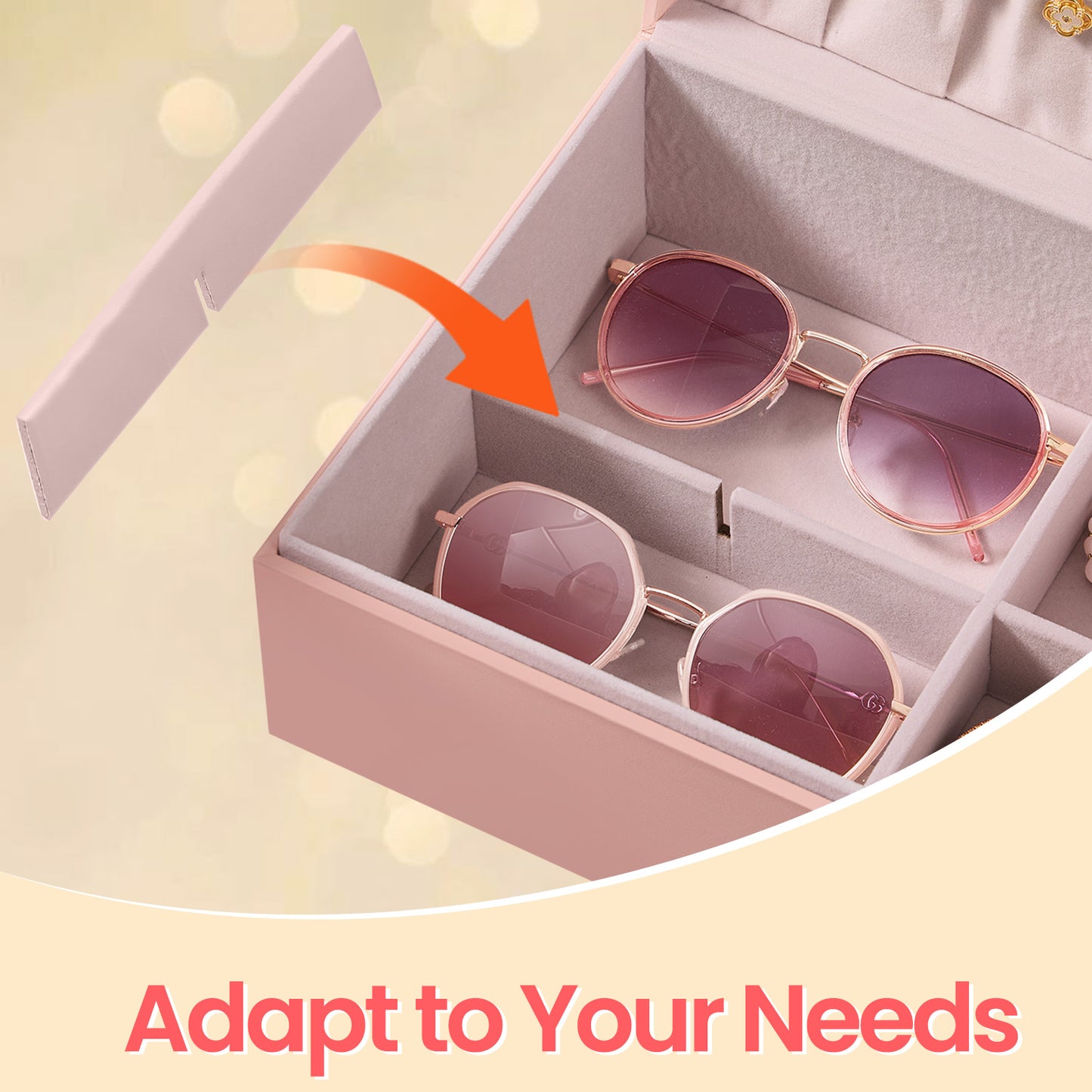 Jewelry Box Organizer - 2-Tier Floating Design with Removable Tray, Velvet Lined Storage & Handle, Gift Ready, Jelly Pink