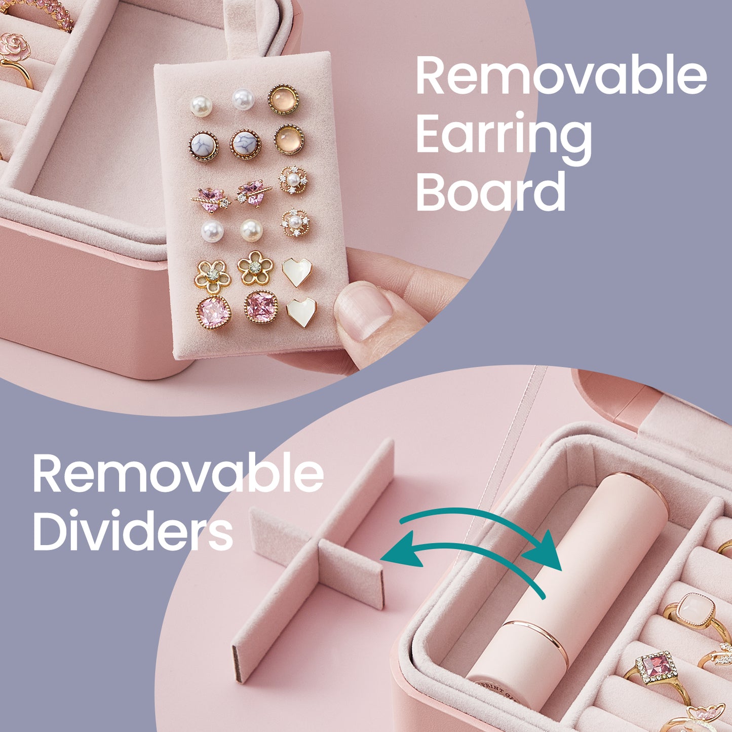 Travel Jewelry Organizer Box, 2-Tier Portable Jewelry Case with Removable Tray & Necklace Hooks, Compact Storage for Earrings, Rings, Bracelets & Large Accessories, Jelly Pink