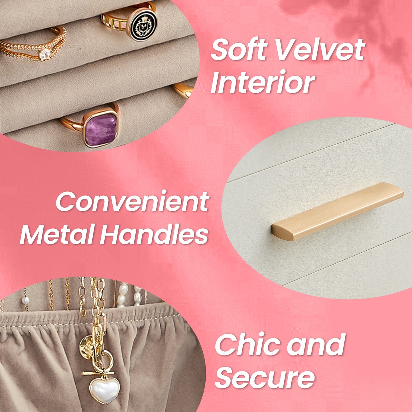 Rotating Jewelry Storage Box with 5 Drawers & 18 Necklace Hooks, Vertical Jewelry Organizer with Glass Window & Soft Velvet Lining, Cloud White