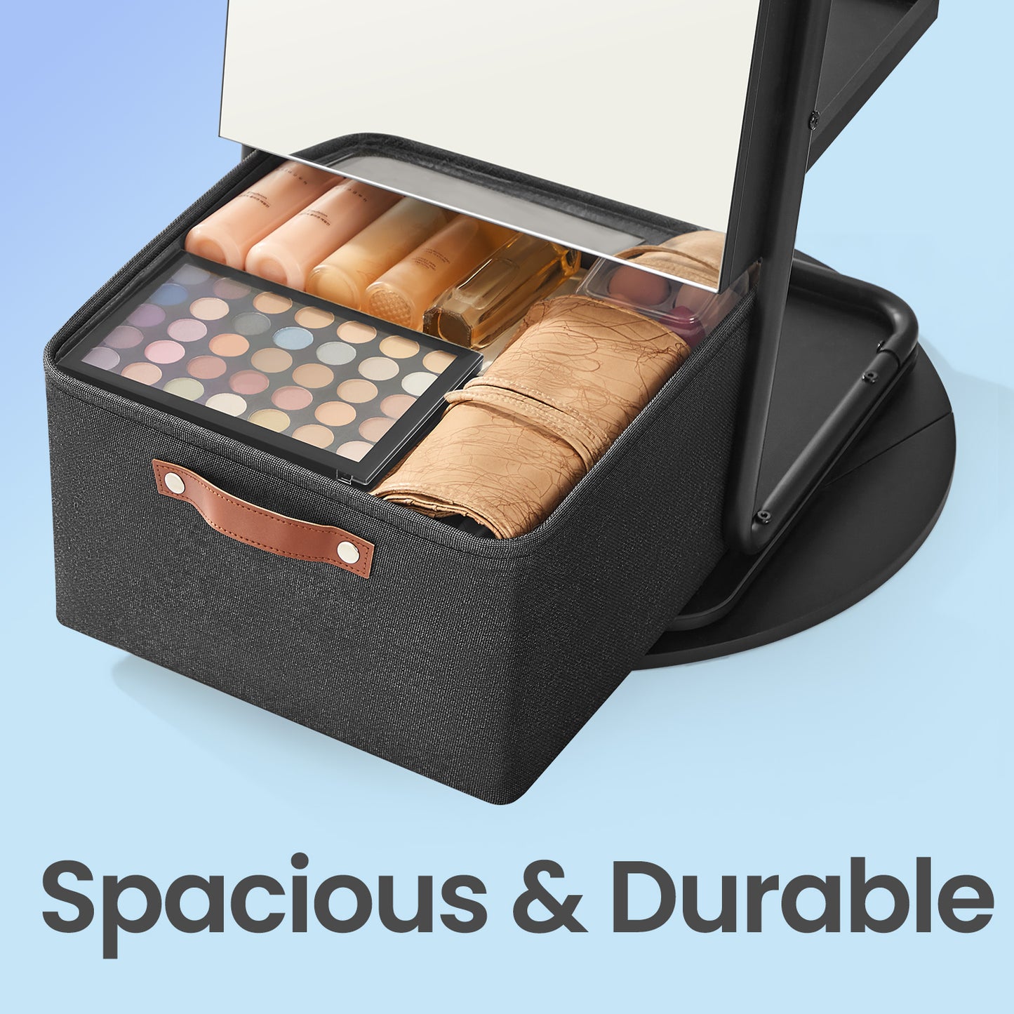 360° Swivel Jewelry Cabinet with LED Lights - Full-Length Mirror, Makeup Shelf & Storage Basket, Standing Armoire Organizer, Ink Black