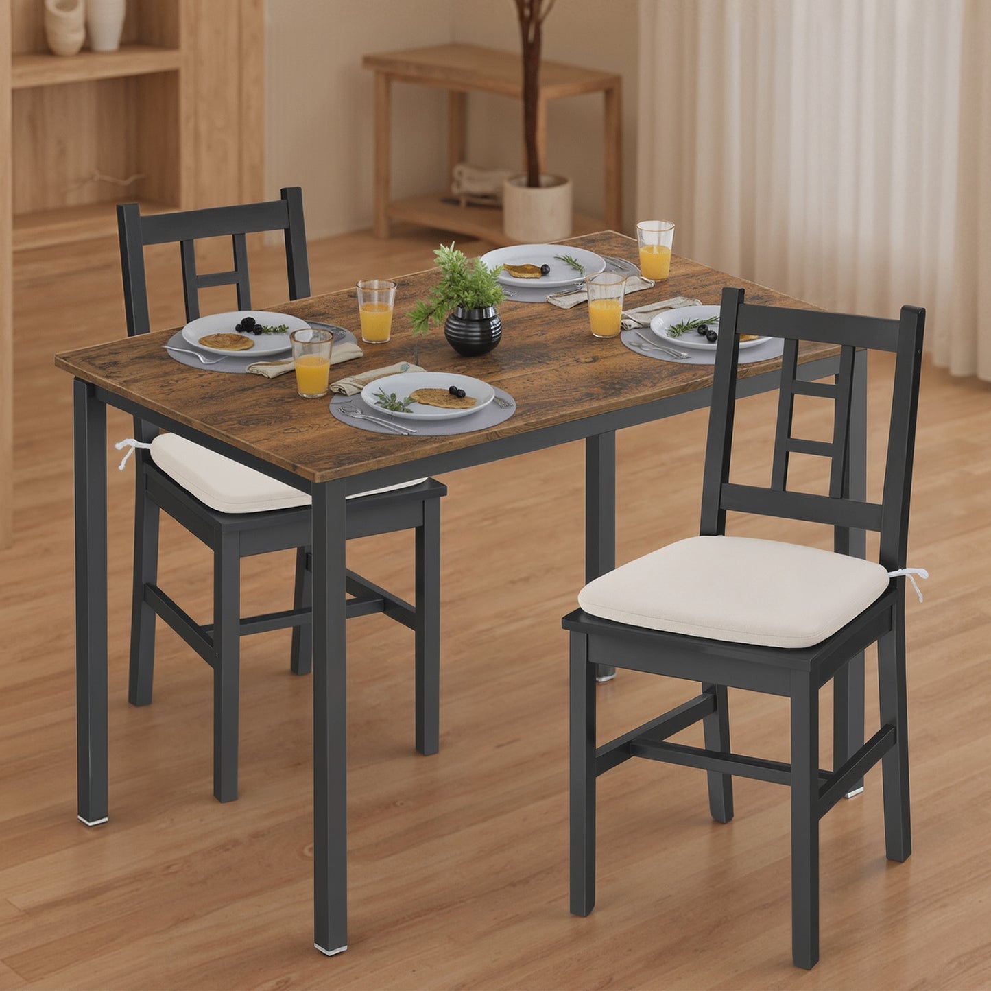 LEDREM 2-Pack Wooden Dining Chairs - Curved Backrest, 264lb Capacity, Removable Cushion, Floor Protectors, Ebony Black