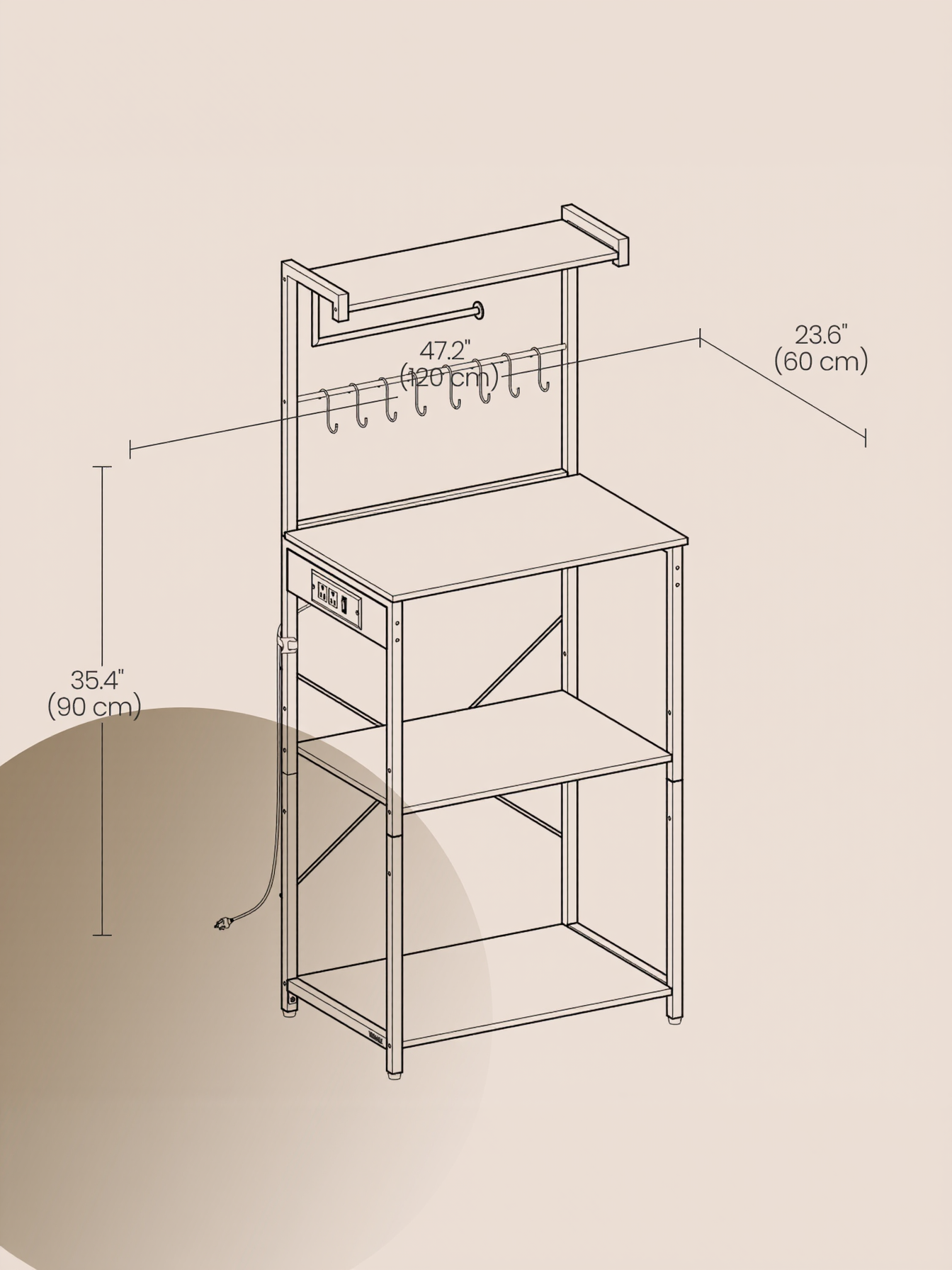 4-Tier Kitchen Bakers Rack with Power Outlet, Coffee Bar and Microwave Stand with Adjustable Shelf, Rustic Brown and Ink Black