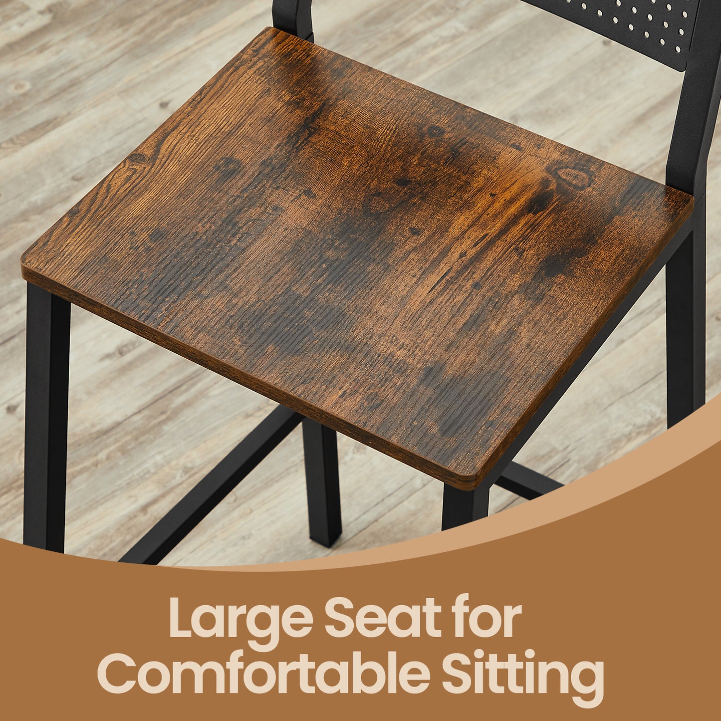 Set of 2 Industrial Bar Stools with Backrest, Tall Chairs for Kitchen Counter & Home Bar, 286lb Capacity, Rustic Brown and Black
