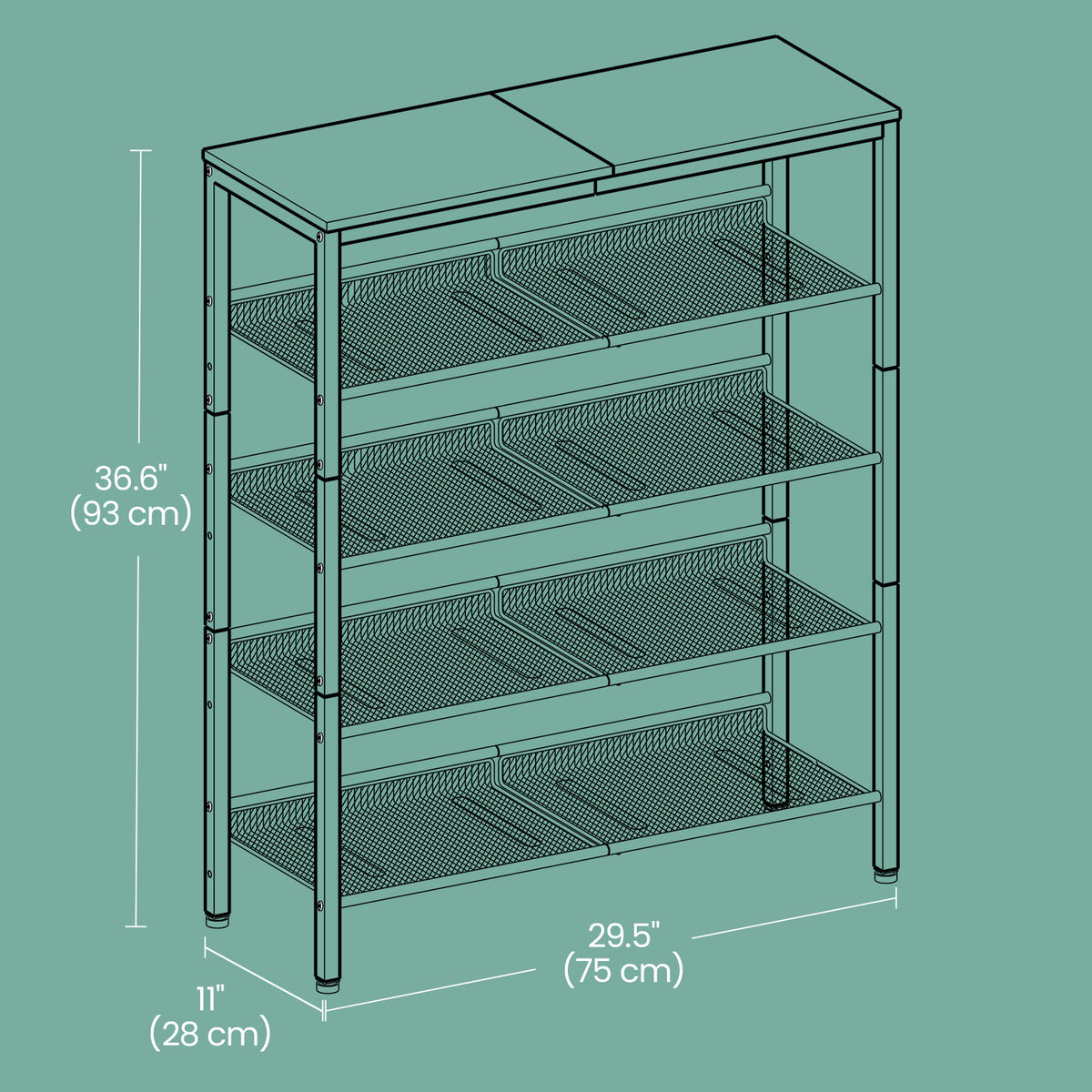 LEDREM 5-Tier Shoe Storage Shelf, Adjustable Freestanding Organizer Rack, for Entryway, Traditional basic, Gray