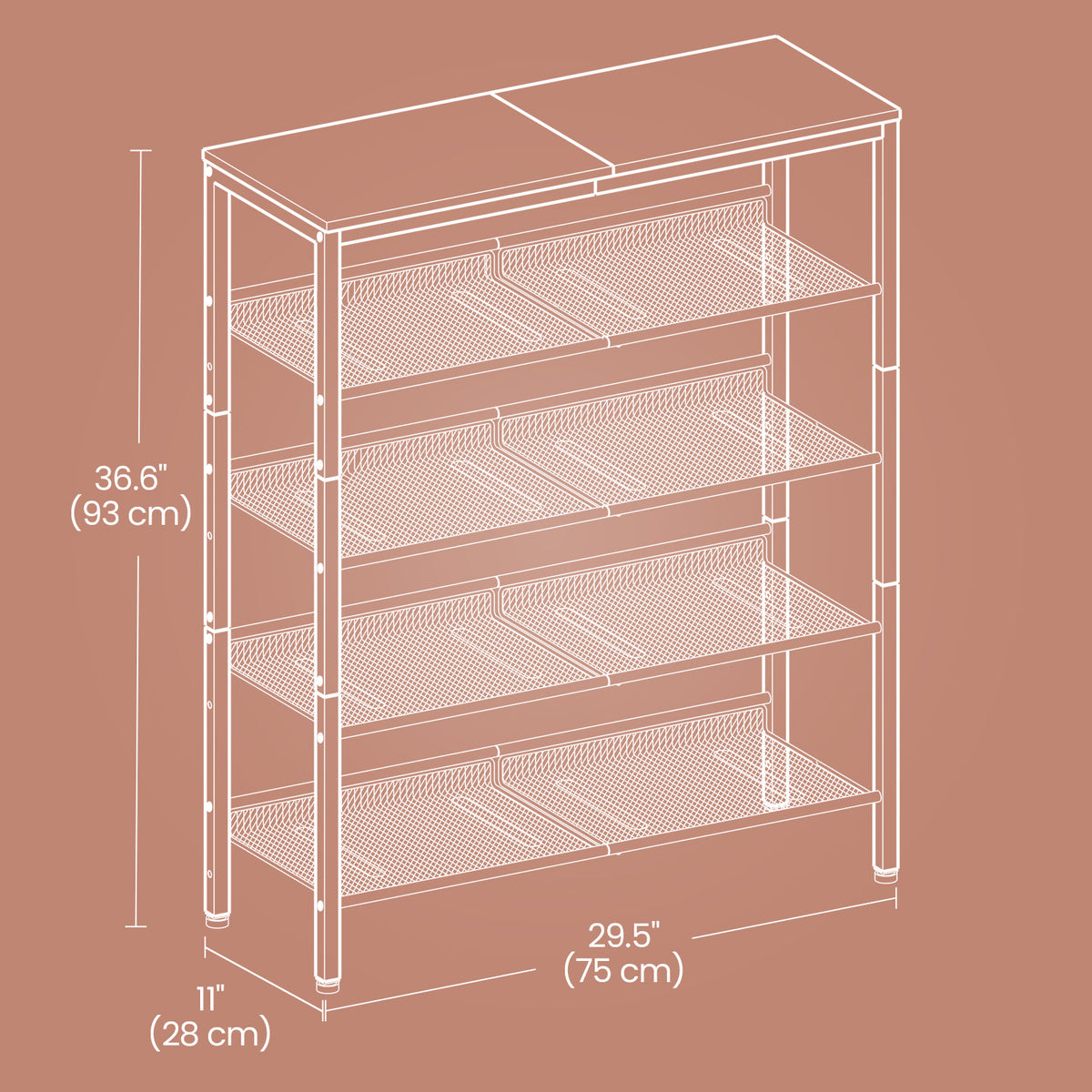 LEDREM Shoe Rack, 5 Tier Entryway Organizer with Adjustable Shelves, 29.5 x 10.8 x 36.5 Inches, Cappuccino Beige and Oatmeal Beige
