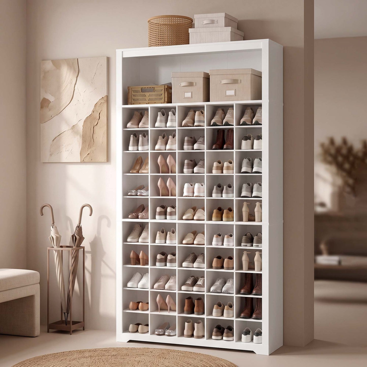 Shoe Storage Cabinet with 0 Flip Drawers, Asjustable and Removable Dividers, Holds 50 Pairs of Shoes, White