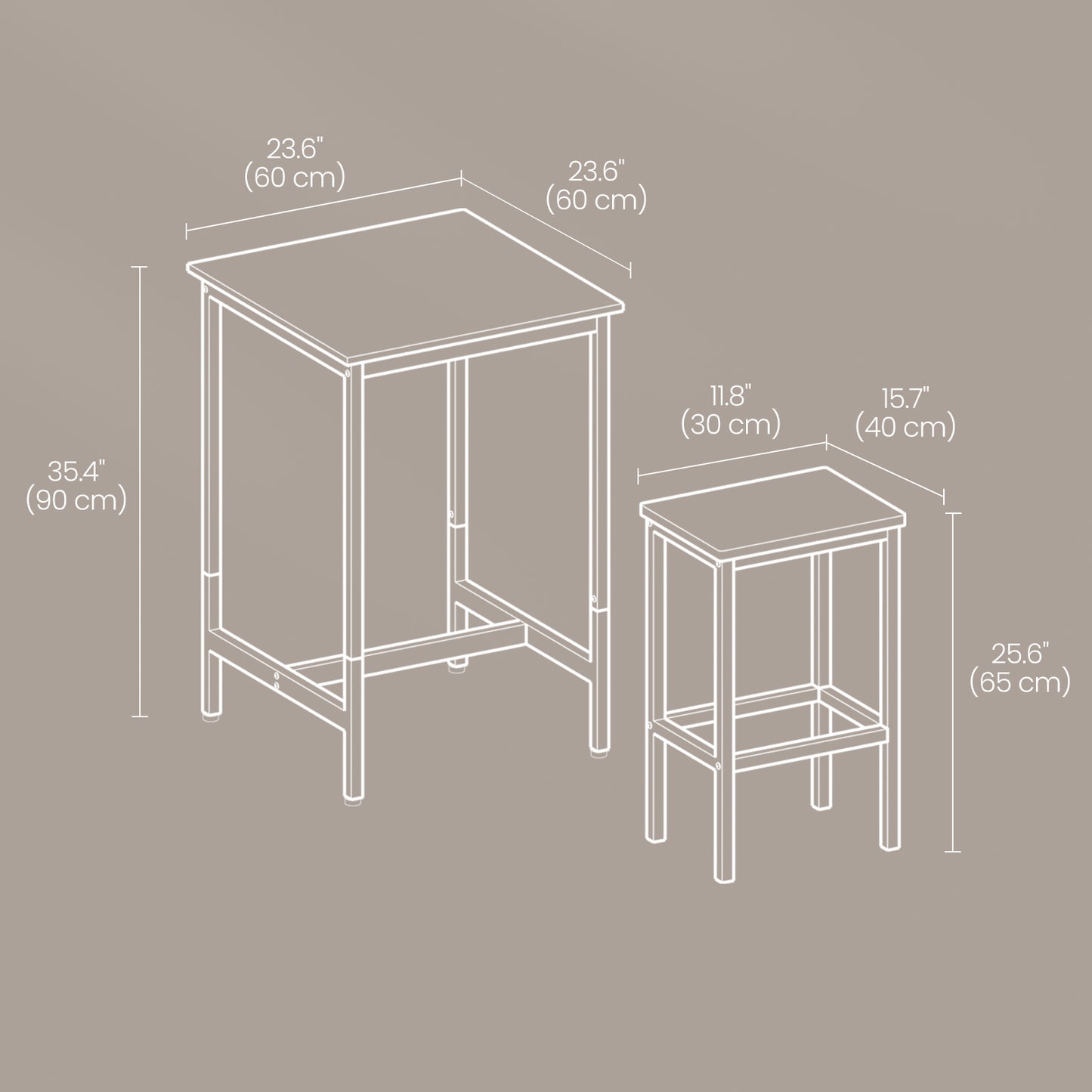 Modern Square Bar Table Set with 2 Stools, Compact 2-Person Dining Pub Set, Sturdy & Space-Saving Design, Golden Oak & Cloud White