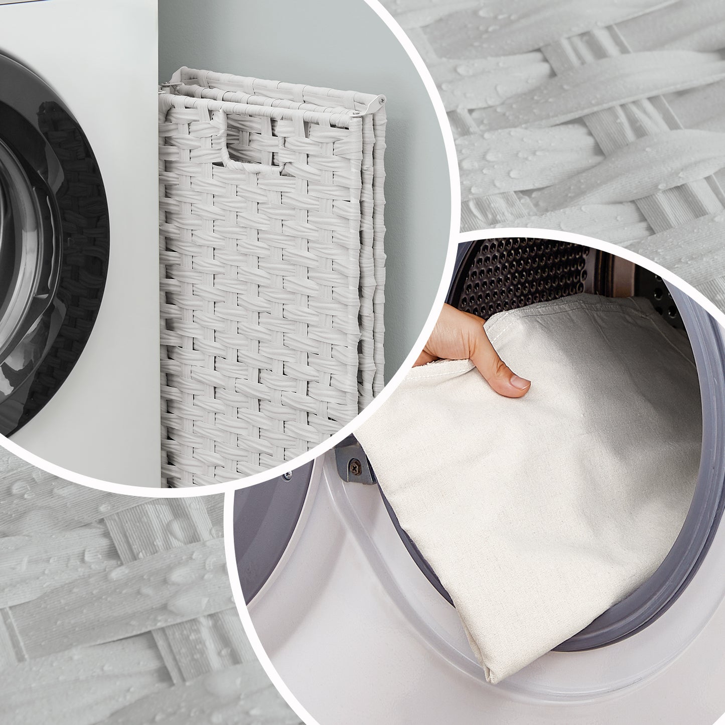 Foldable Laundry Hamper with Removable Liner & Lid, 17.2 Gallon (65L) Synthetic Rattan Basket, Handles, Space-Saving for Bedroom,Bathroom, Cloud White