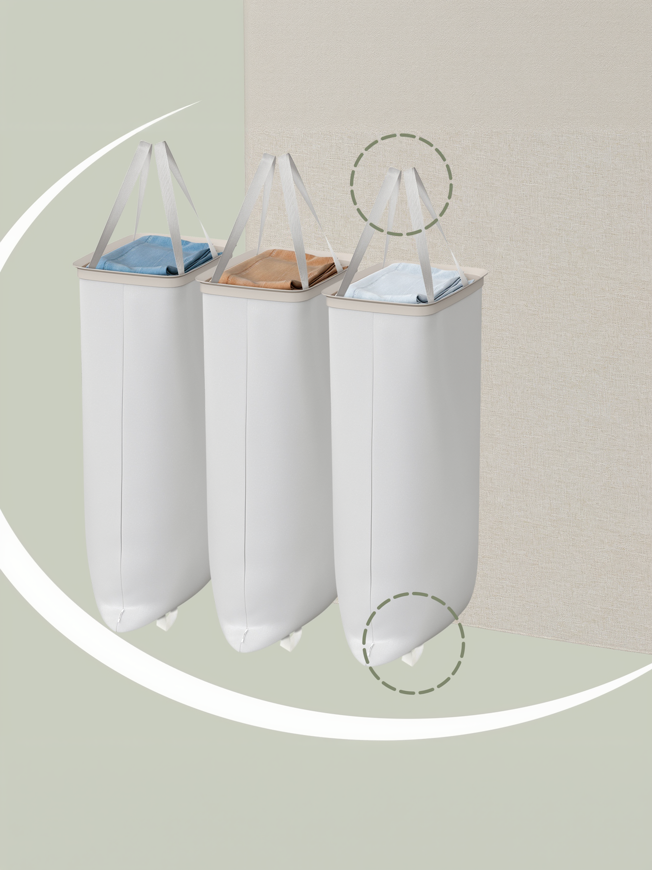 Laundry Hamper, 50.2 Gal 3-Compartment Basket with Lid & Removable Liners, for Whole Family Laundry Sorting, Cappuccino Beige