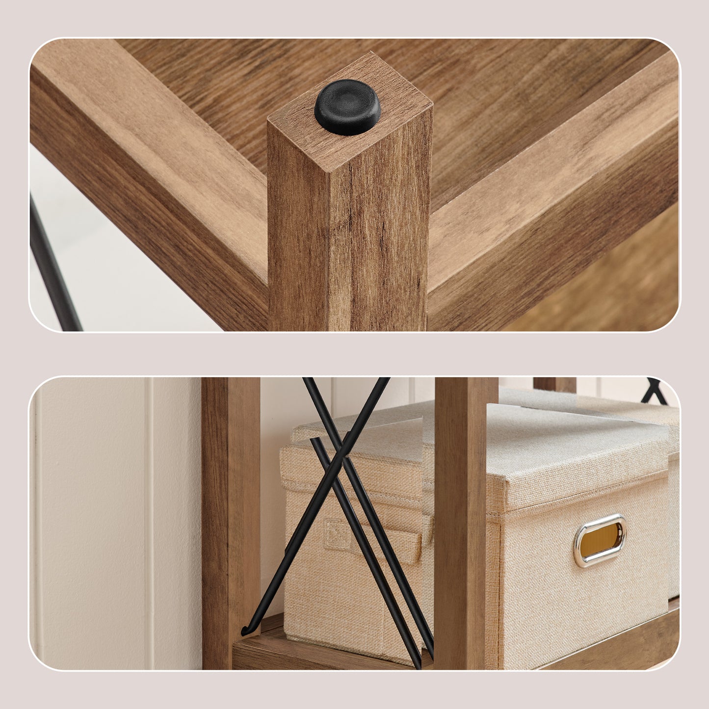 2-Tier Farmhouse End Table, Small Side Table with Bottom Shelf, Nightstand for Living Room, Bedroom, 23.6 x 21.6 x 11.8 Inches, Honey Brown