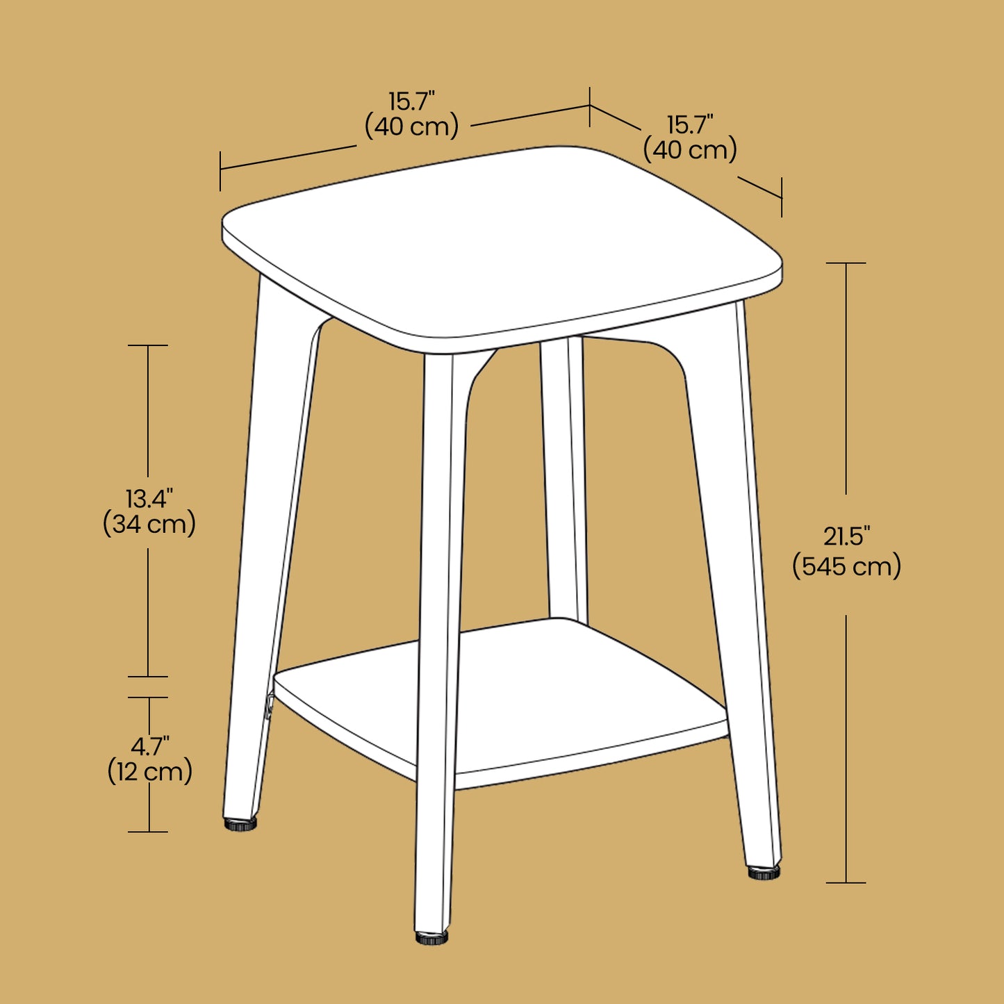 Modern Square Side Table with Lower Shelf, 2-Tier Space-Saving End Table, Nightstand, 15.7" Compact Accent Table, Cloud White