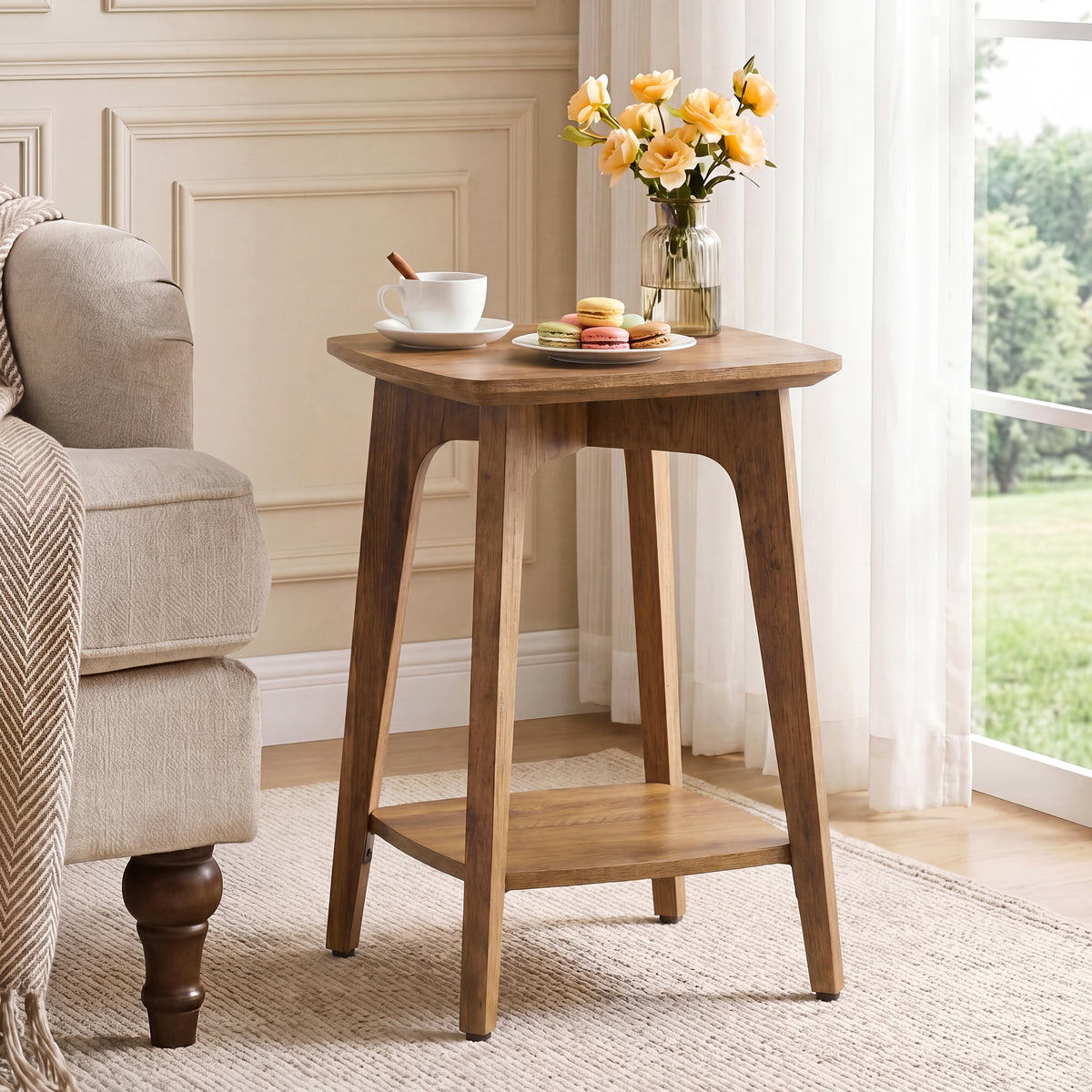 Small End Table, Side Table with Lower Shelf, Nightstand for Living Room, Bedroom, Brown