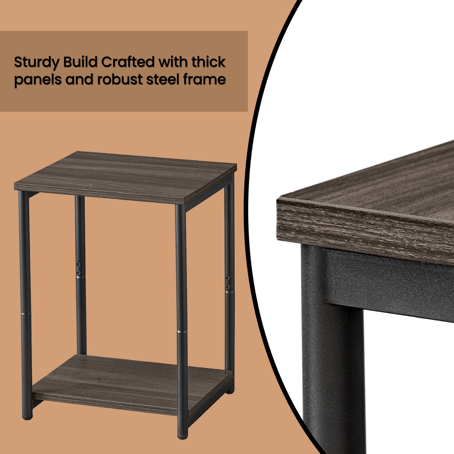 Side Tables Set of 2, Slim Industrial End Tables with Storage Shelf, Sturdy Steel Frame & Particleboard, Multi-Use for Living Room,Bedroom,Office, Chestnut Brown & Black