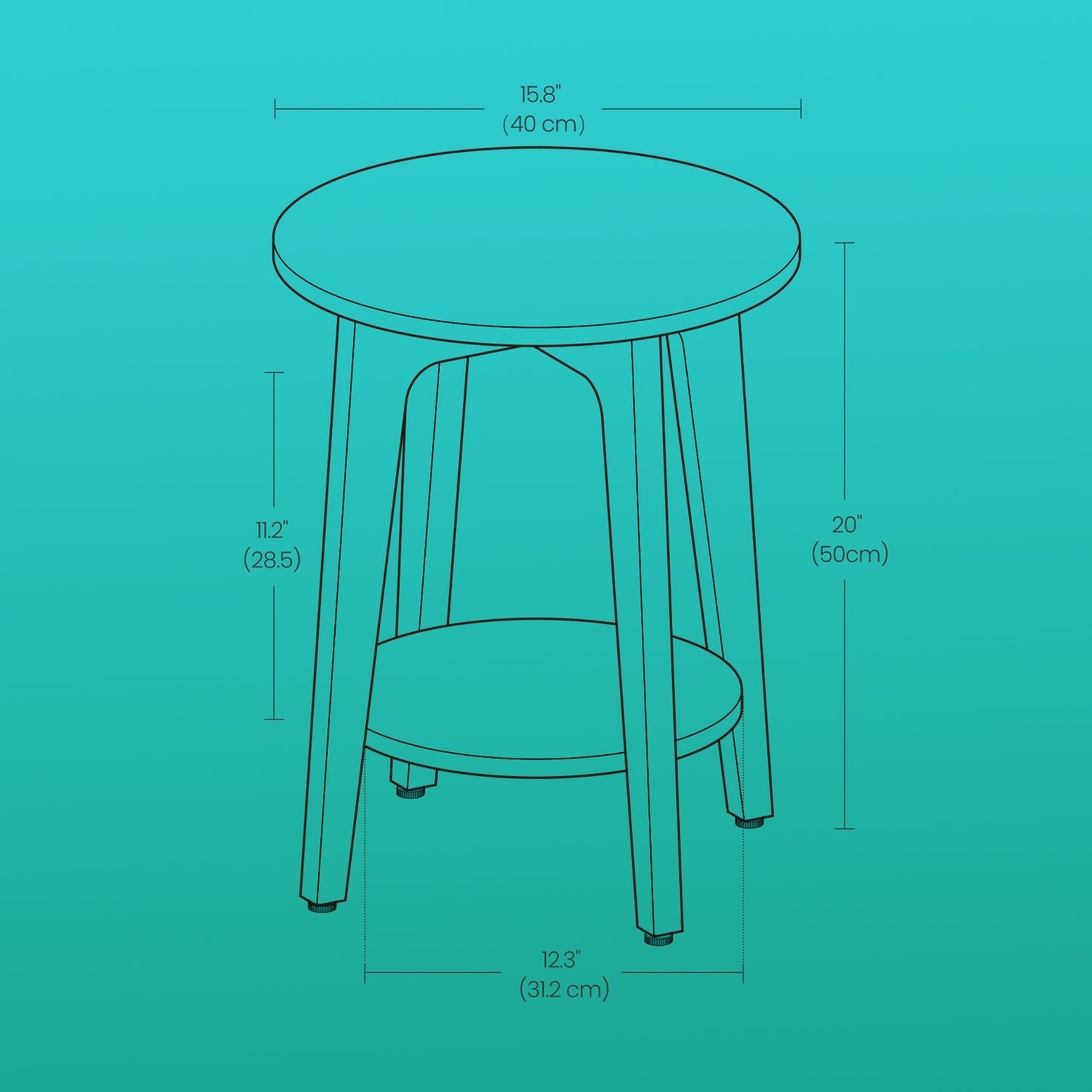 Modern Round Side Table with Lower Shelf, 2-Tier End Table for Living Room & Bedroom, Space-Saving Nightstand with Angled Legs, Greige