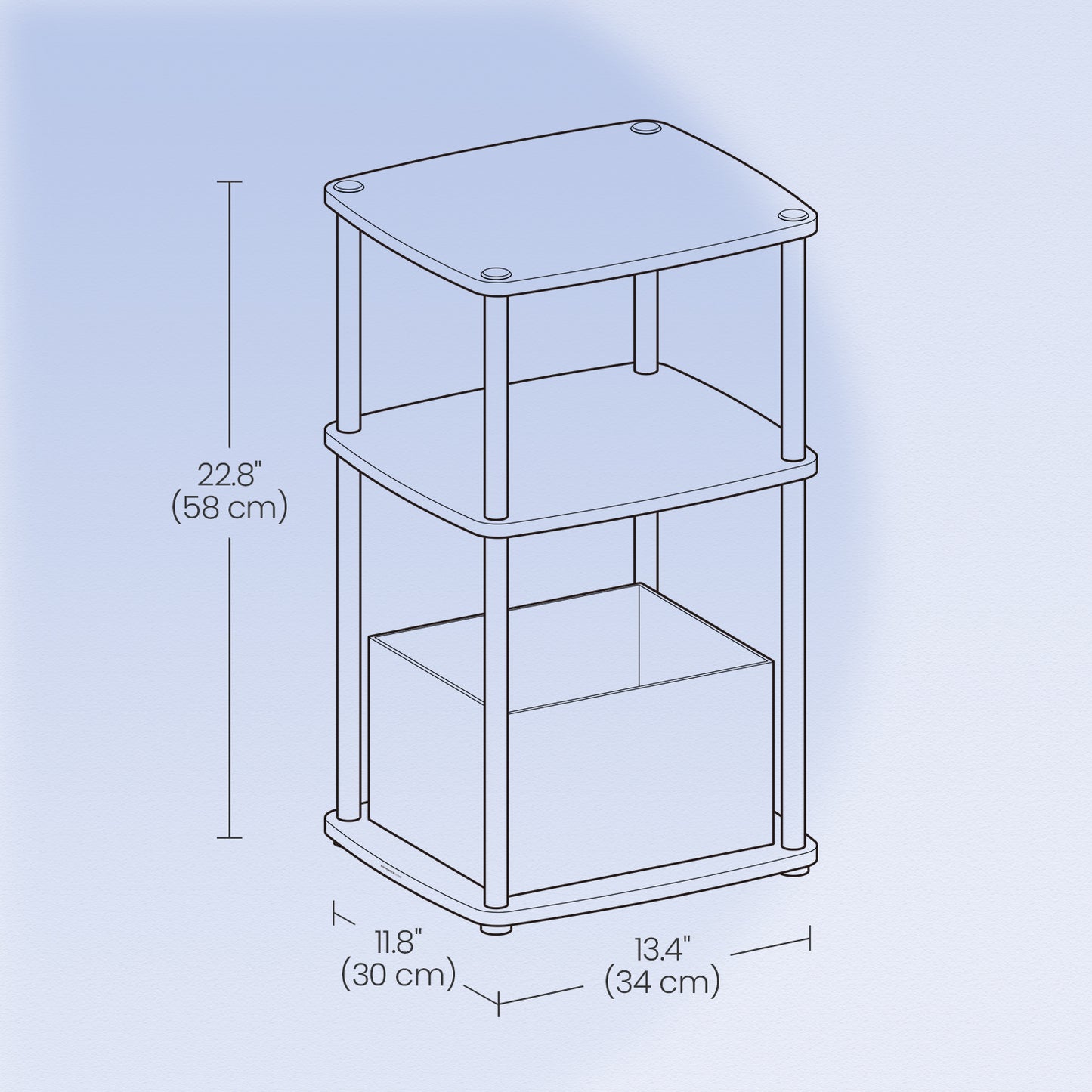 3-Tier End Table with Fabric Basket, Toolless Assembly Steel Frame Nightstand, Space-Saving Storage for Bedroom Living Room, Natural Beige