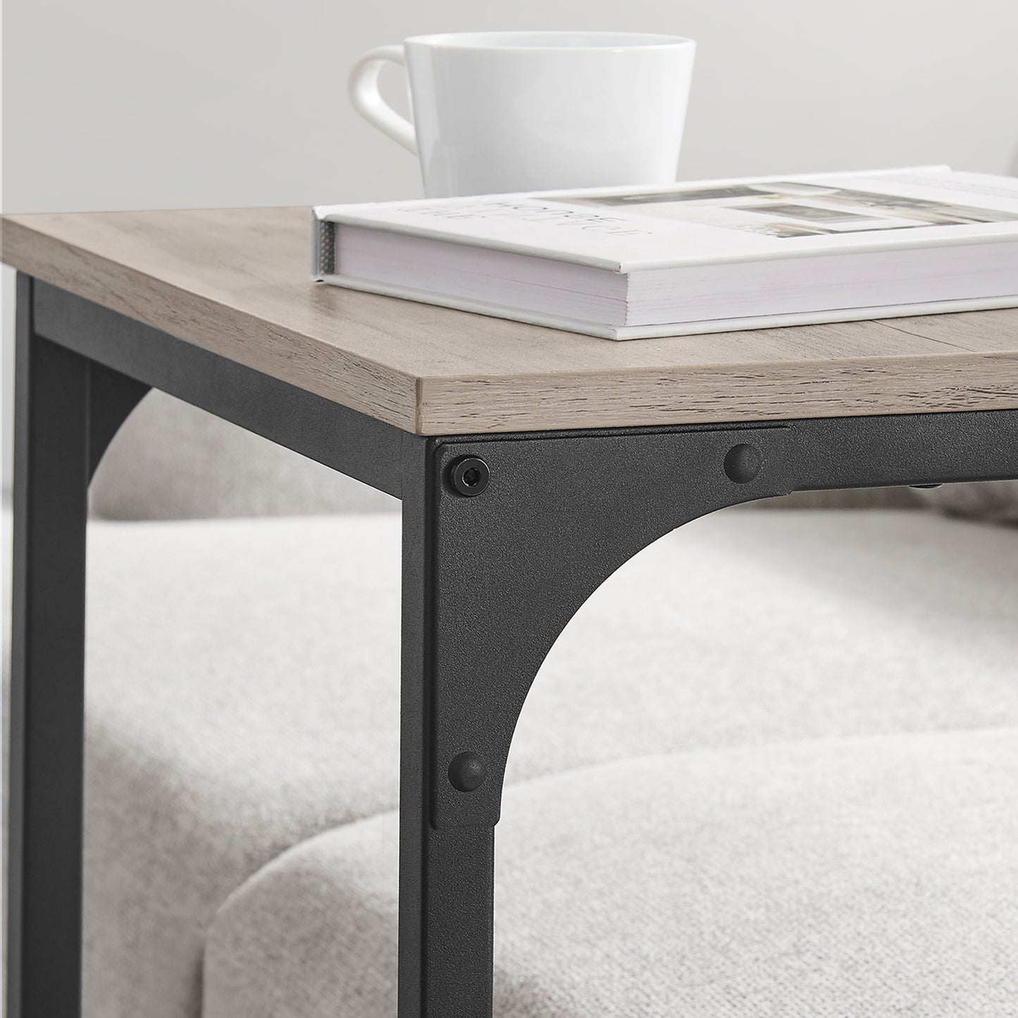 2-Pack C-Shaped End Tables - Slim Sofa Side Tables, 24.4" Height, Sturdy Metal Frame, Greige and Black