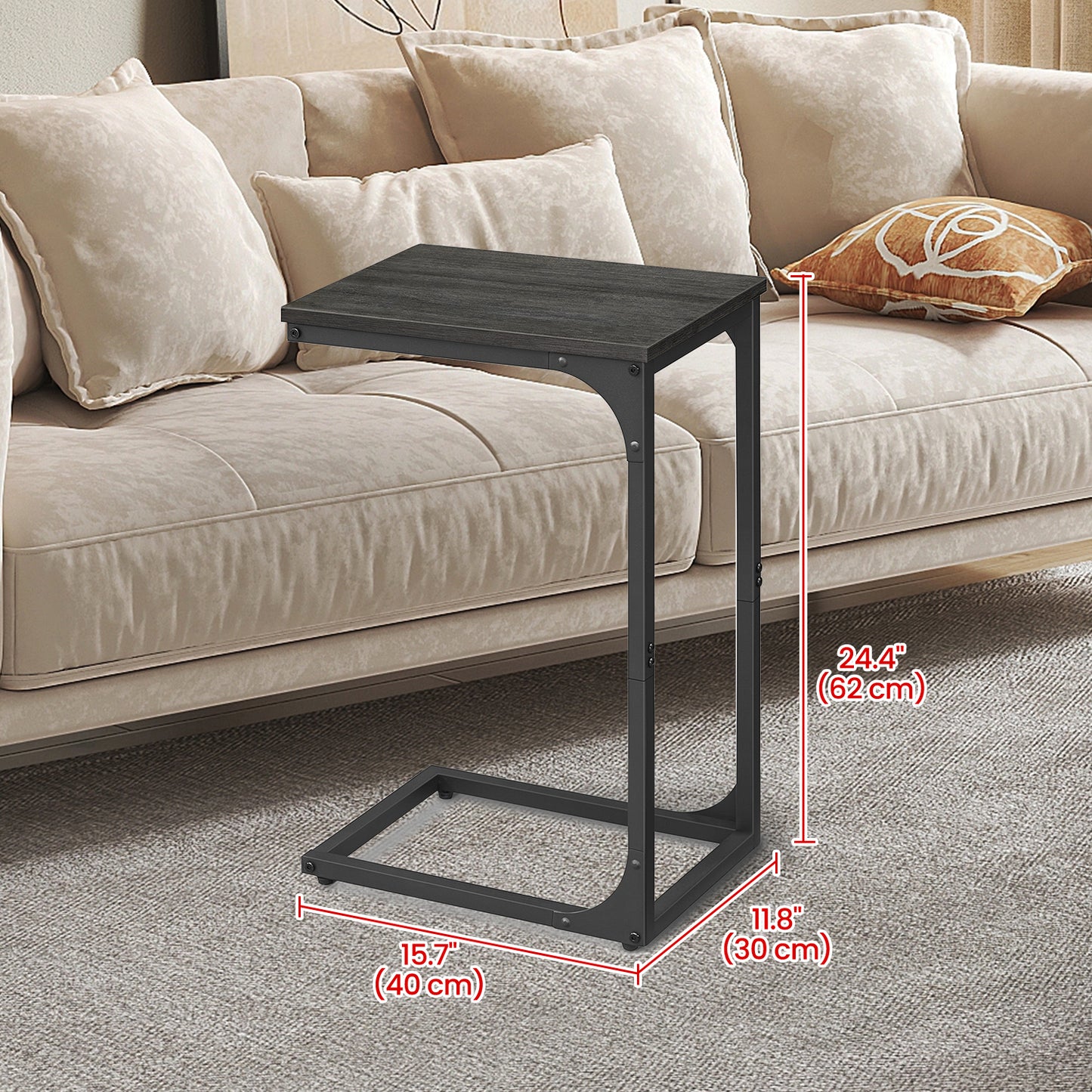 2-Pack C-Shaped End Tables - Slim Sofa Side Tables, 24.4" Height, Steel Frame, Ebonized Oak and Black