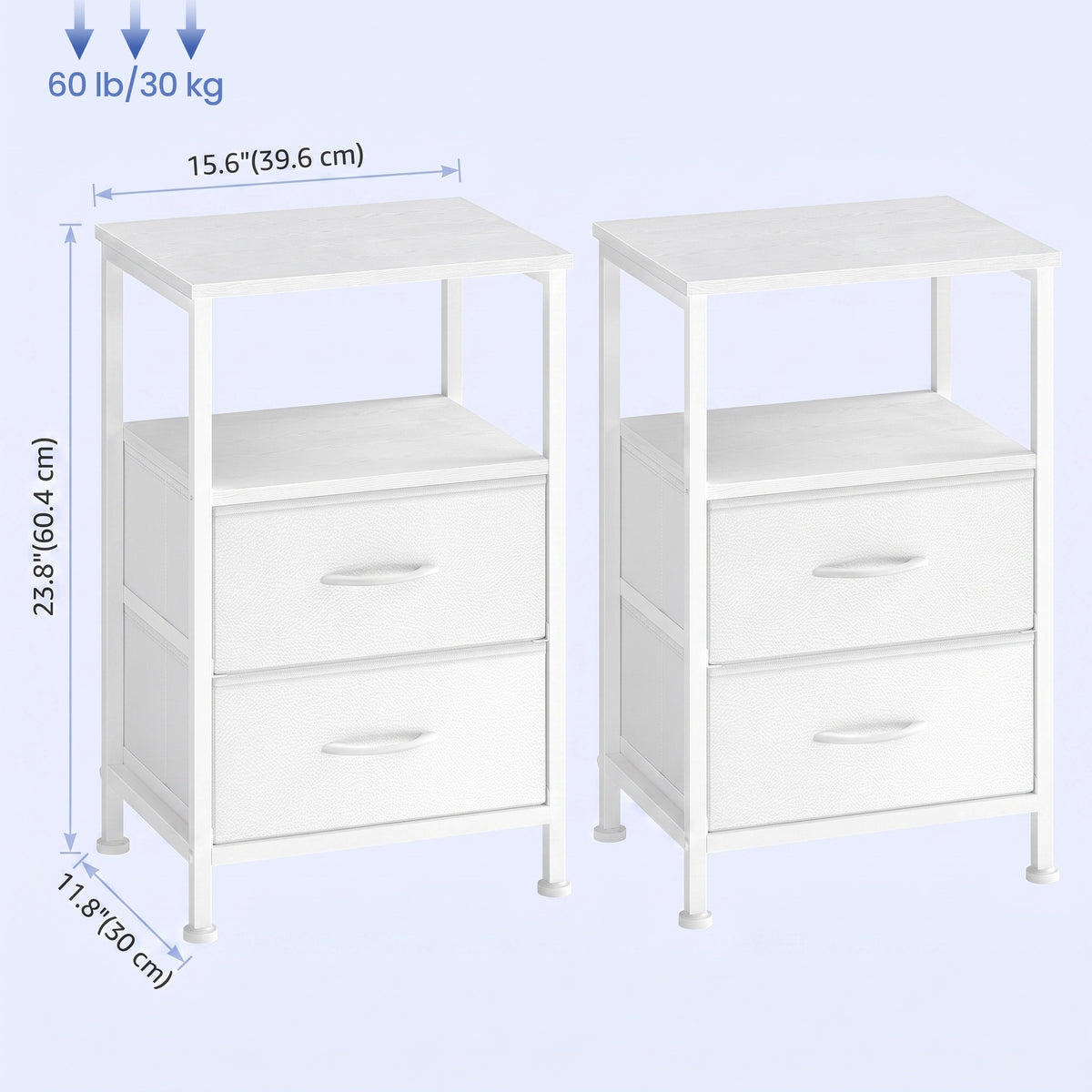 LEDREM Nightstand with Open Shelf and 2 Fabric Drawers, 15.6 x 11.8 x 23.8 inches, Cloud White