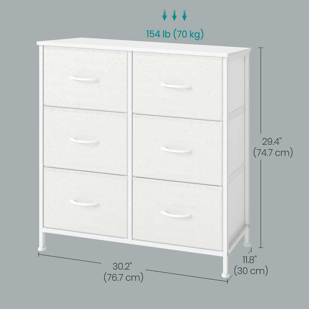 LEDREM Modern basic 6-Drawer Dresser, Storage Organizer Unit for Bedroom, 30.2 x 11.8 x 29.4 Inches, White