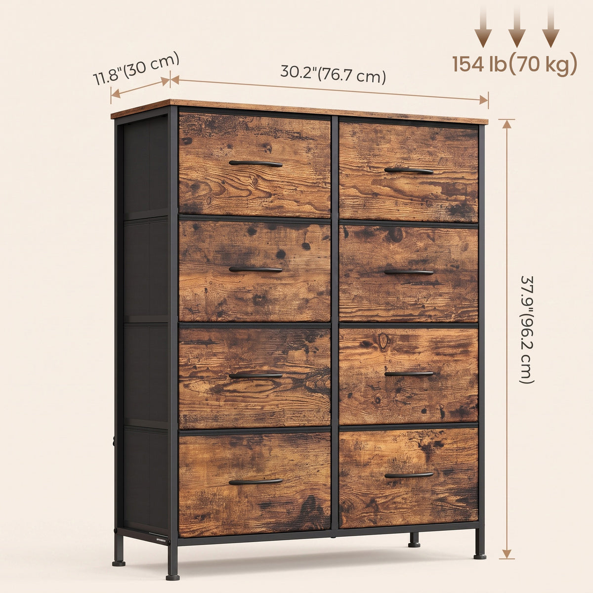 LEDREM Modern 8-Drawer Dresser, Storage Organizer Unit for Bedroom, 30.2 x 11.8 x 37.9 Inches, Black and Tan