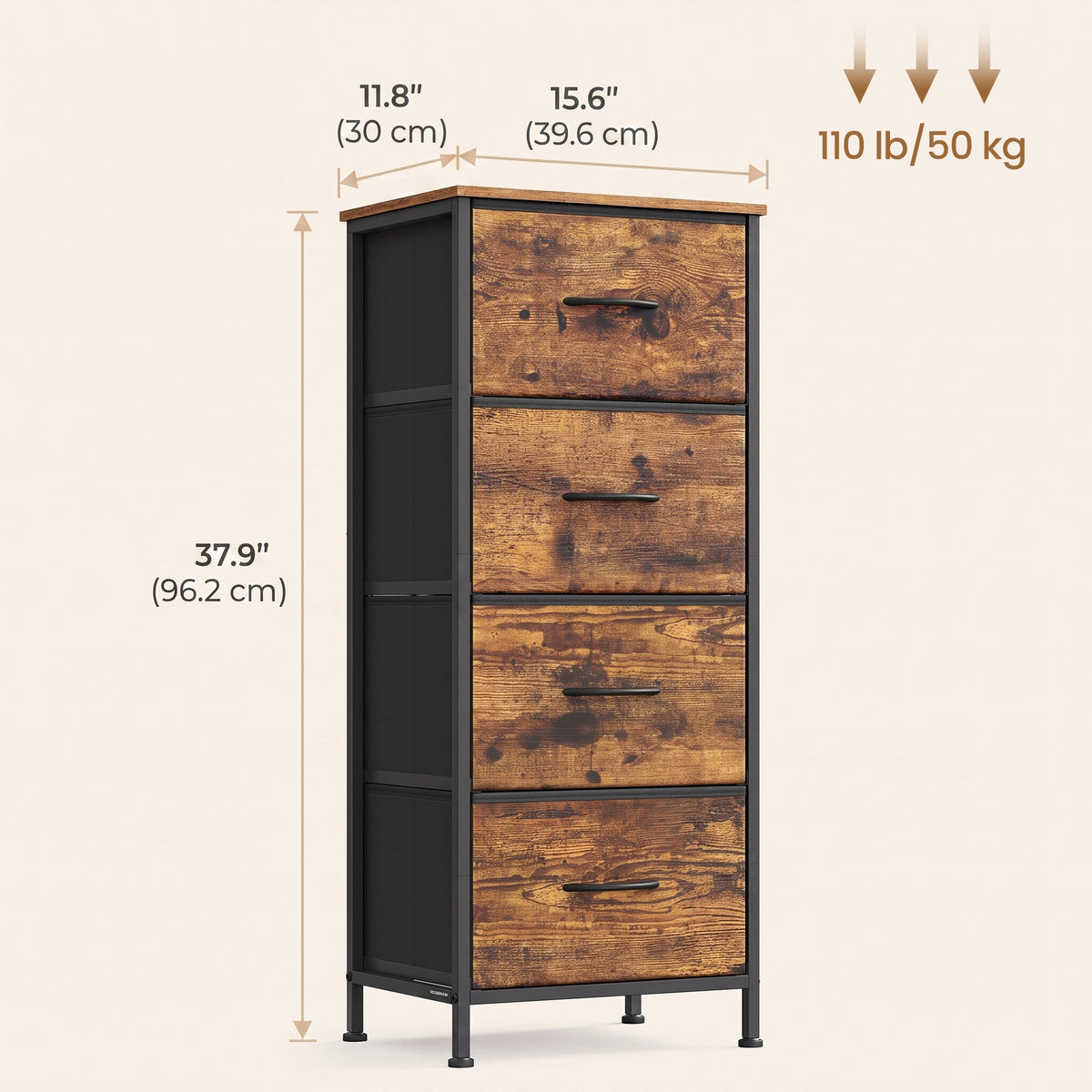 LEDREM Modern 4-Drawer Dresser, Storage Organizer Unit for Bedroom, 15.6 x 11.8 x 37.9 Inches, Black and Tan