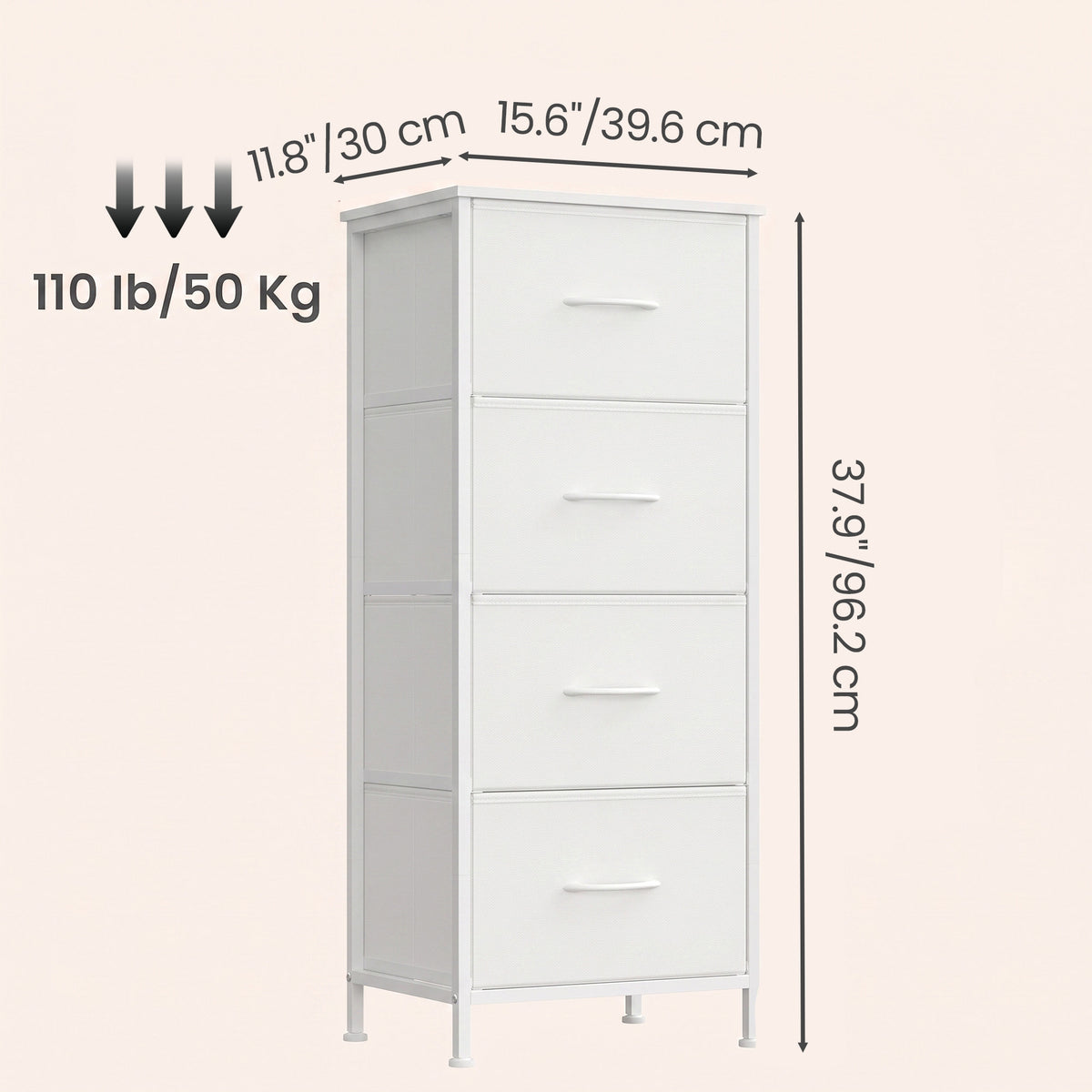 LEDREM Modern 4-Drawer Dresser, Storage Organizer Unit for Bedroom, 15.6 x 11.8 x 37.9 Inches, White